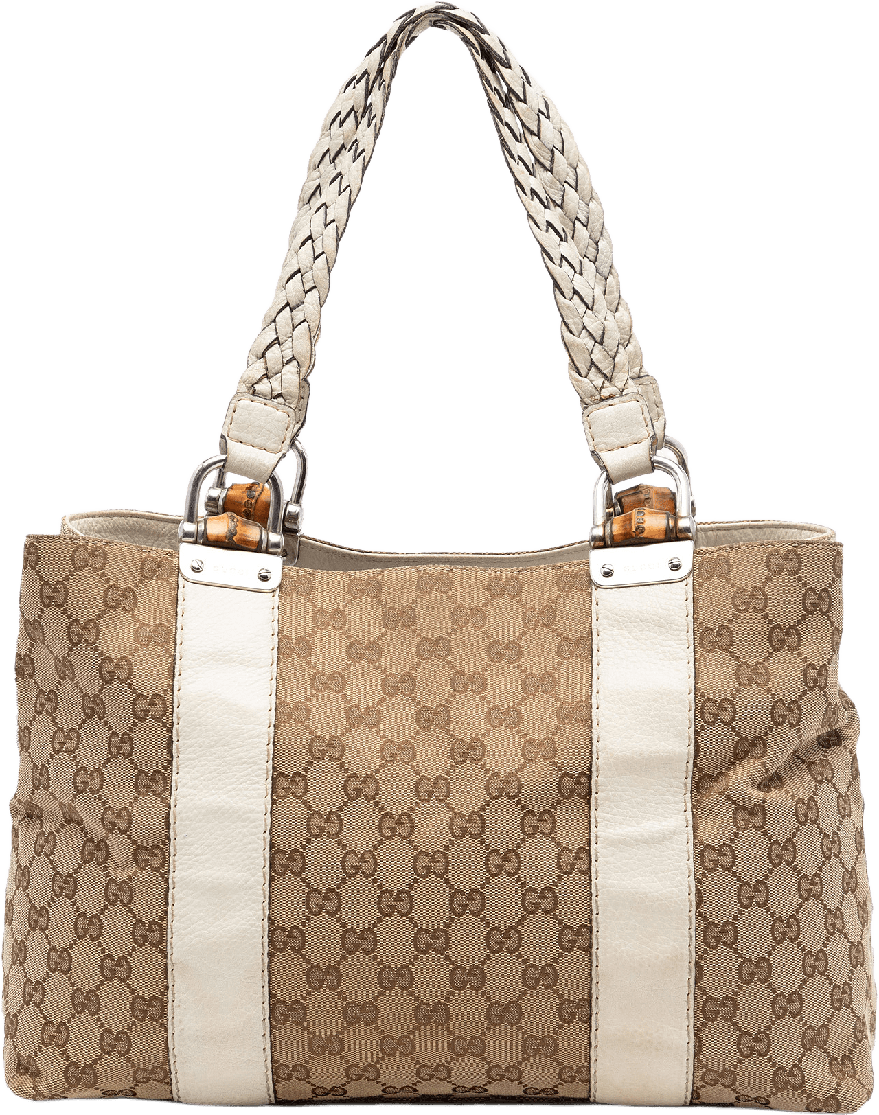 Gucci Medium Gg Canvas Bamboo Libeccio Tote, från Luxclusif, i färgen beige.