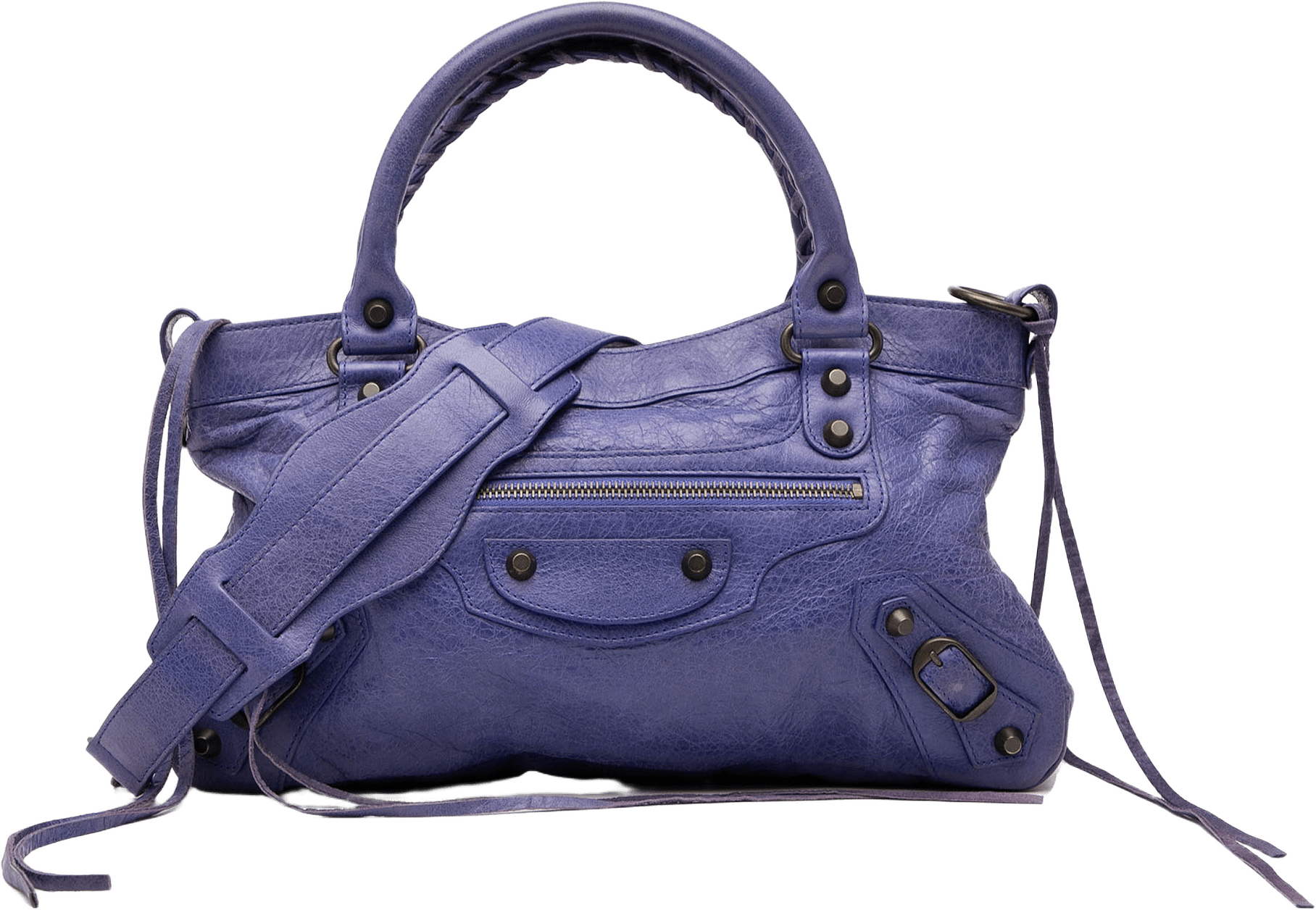 Balenciaga Lambskin Motocross Classic First Satchel, från Luxclusif, i färgen dark purple.