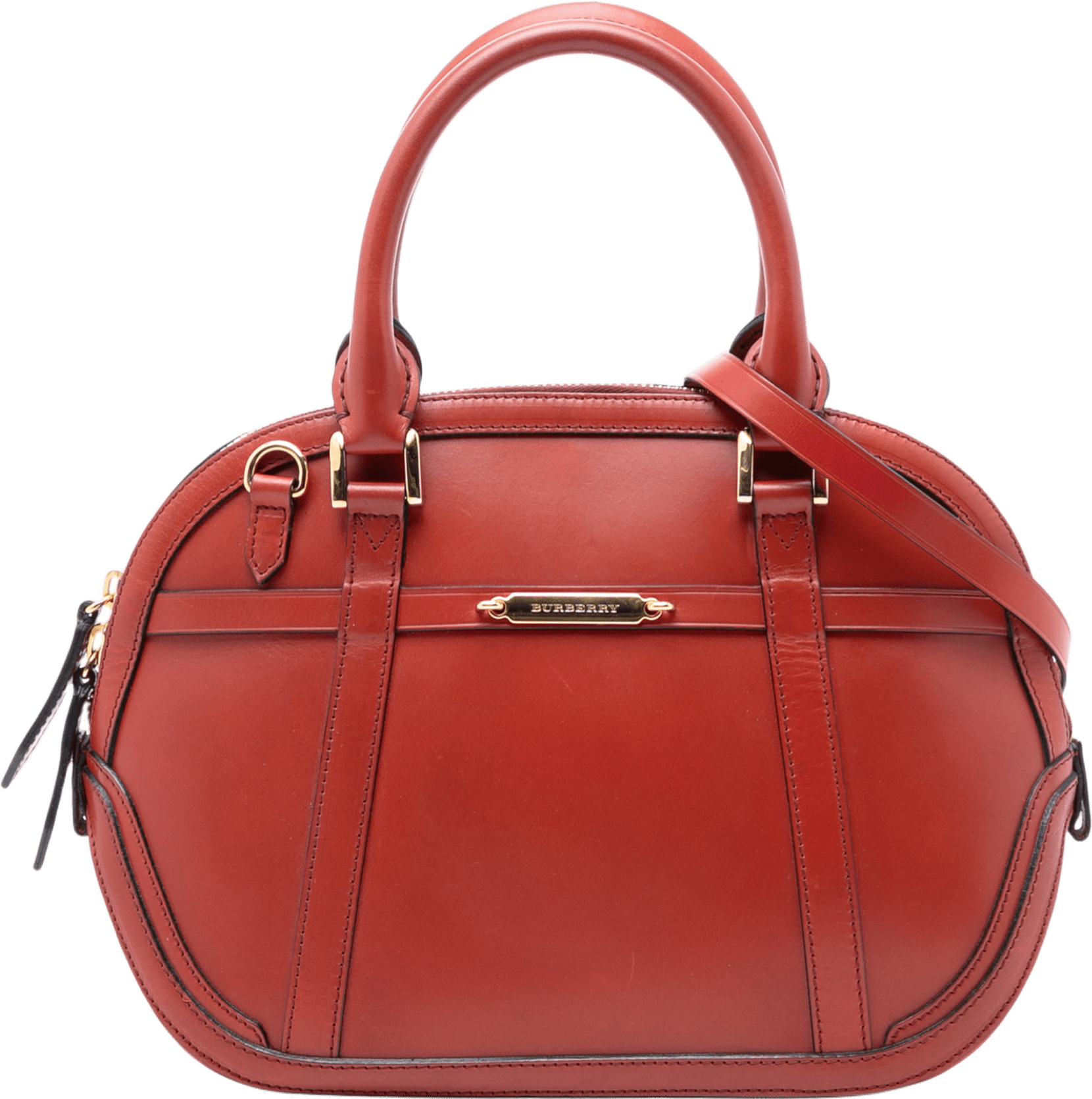 Burberry Small Calfskin Bridle Orchard Satchel, från Luxclusif, i färgen red.
