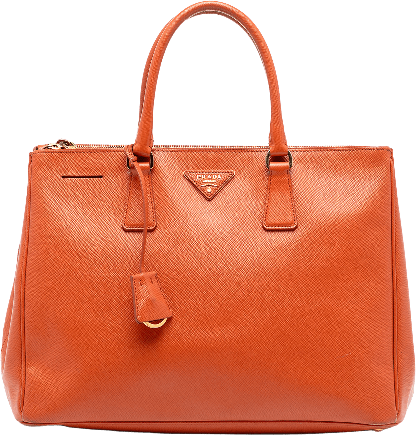 Prada Medium Saffiano Lux Galleria Double Zip Satchel, från Luxclusif, i färgen orange.