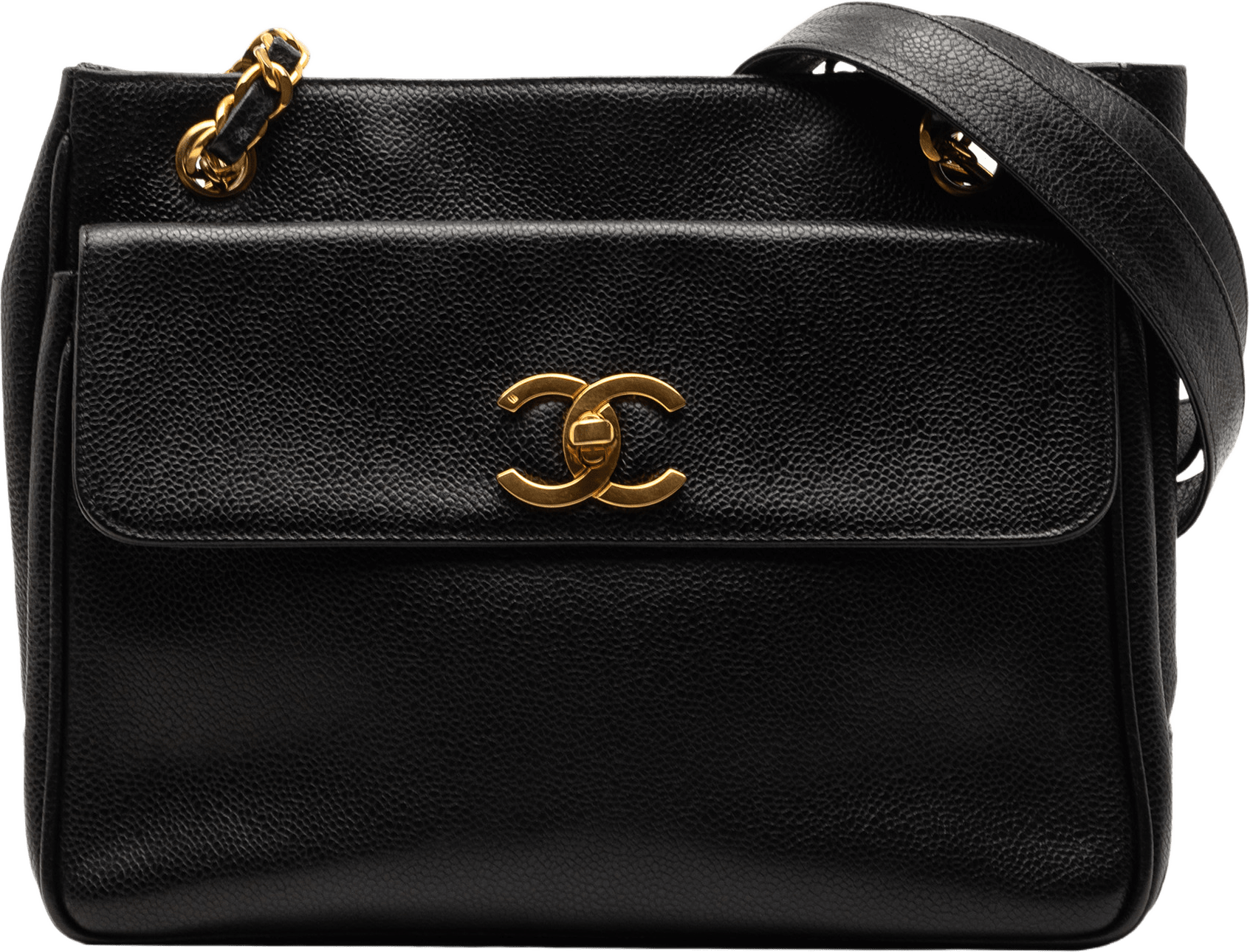 Chanel Cc Caviar Front Pocket Shoulder Bag, från Luxclusif, i färgen black.