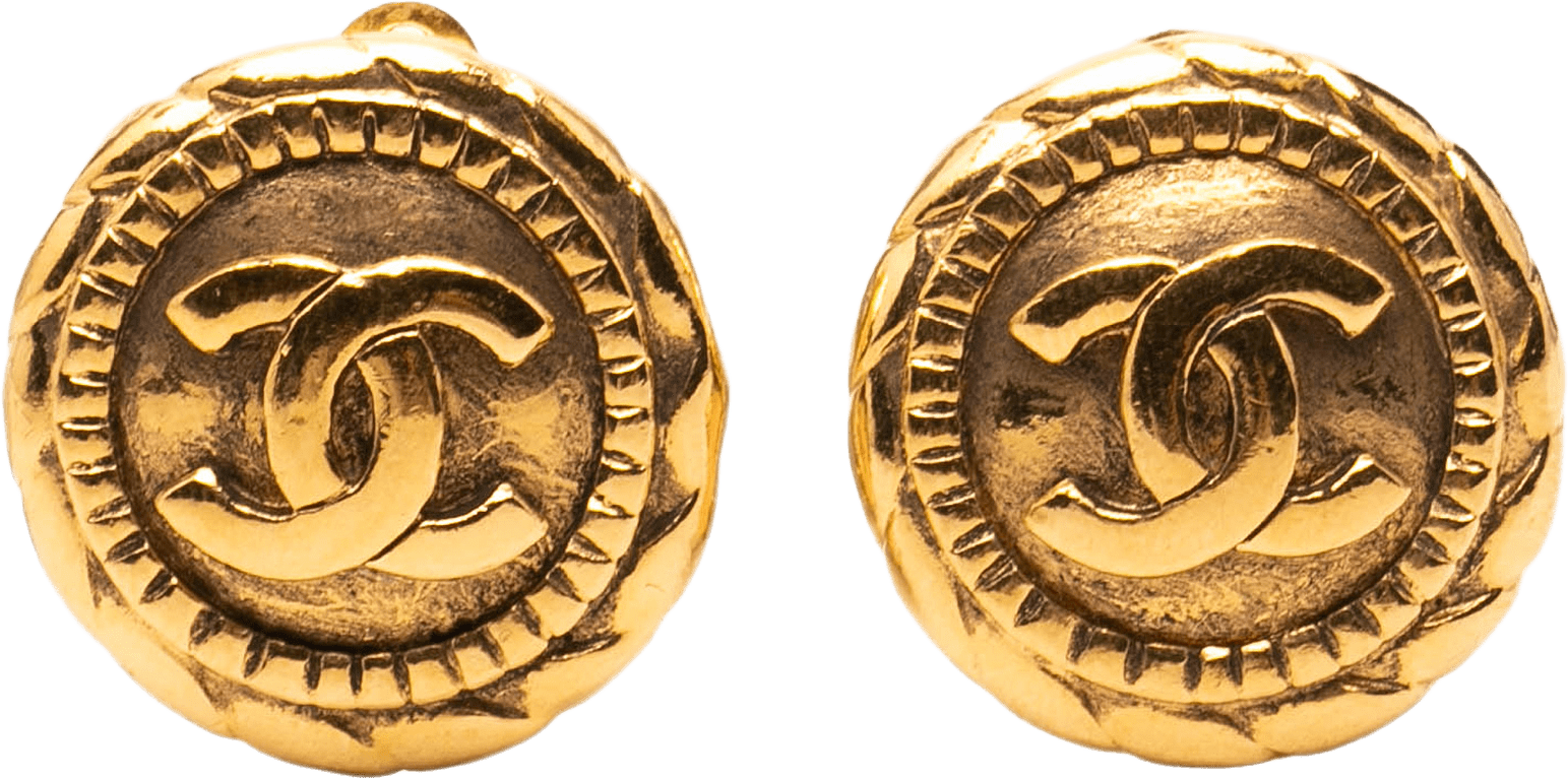 Chanel Cc Gold Plated Round Clip On Earrings, från Luxclusif, i färgen gold.
