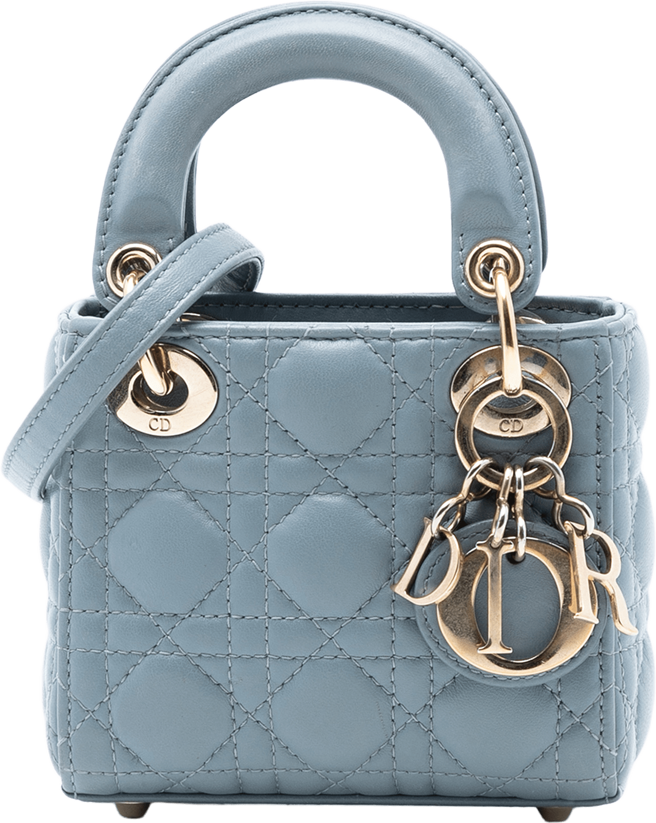 Dior Micro Lambskin Cannage Lady Dior, från Luxclusif, i färgen light blue.