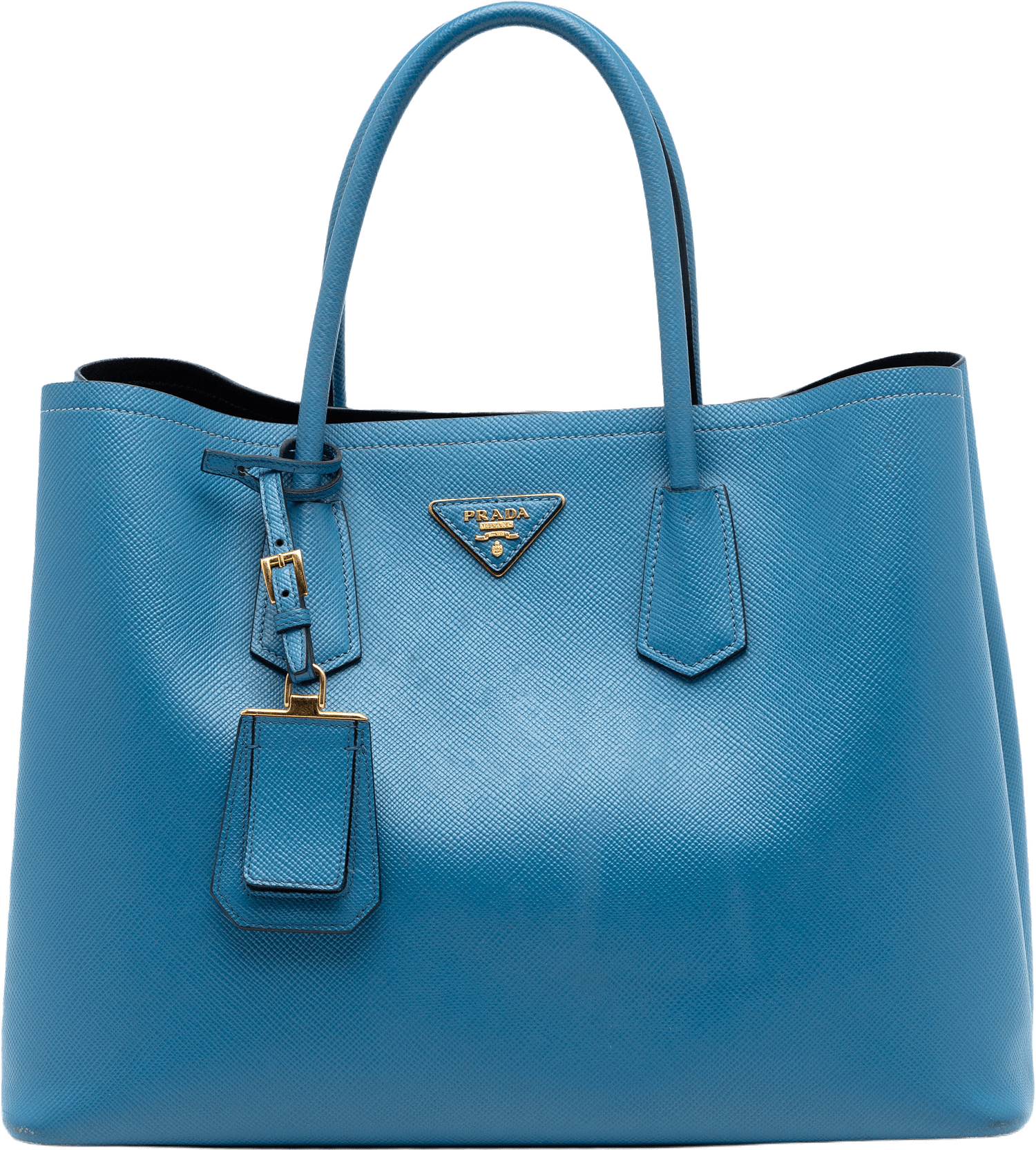 Prada Large Saffiano Cuir Double Satchel, från Luxclusif, i färgen blue.