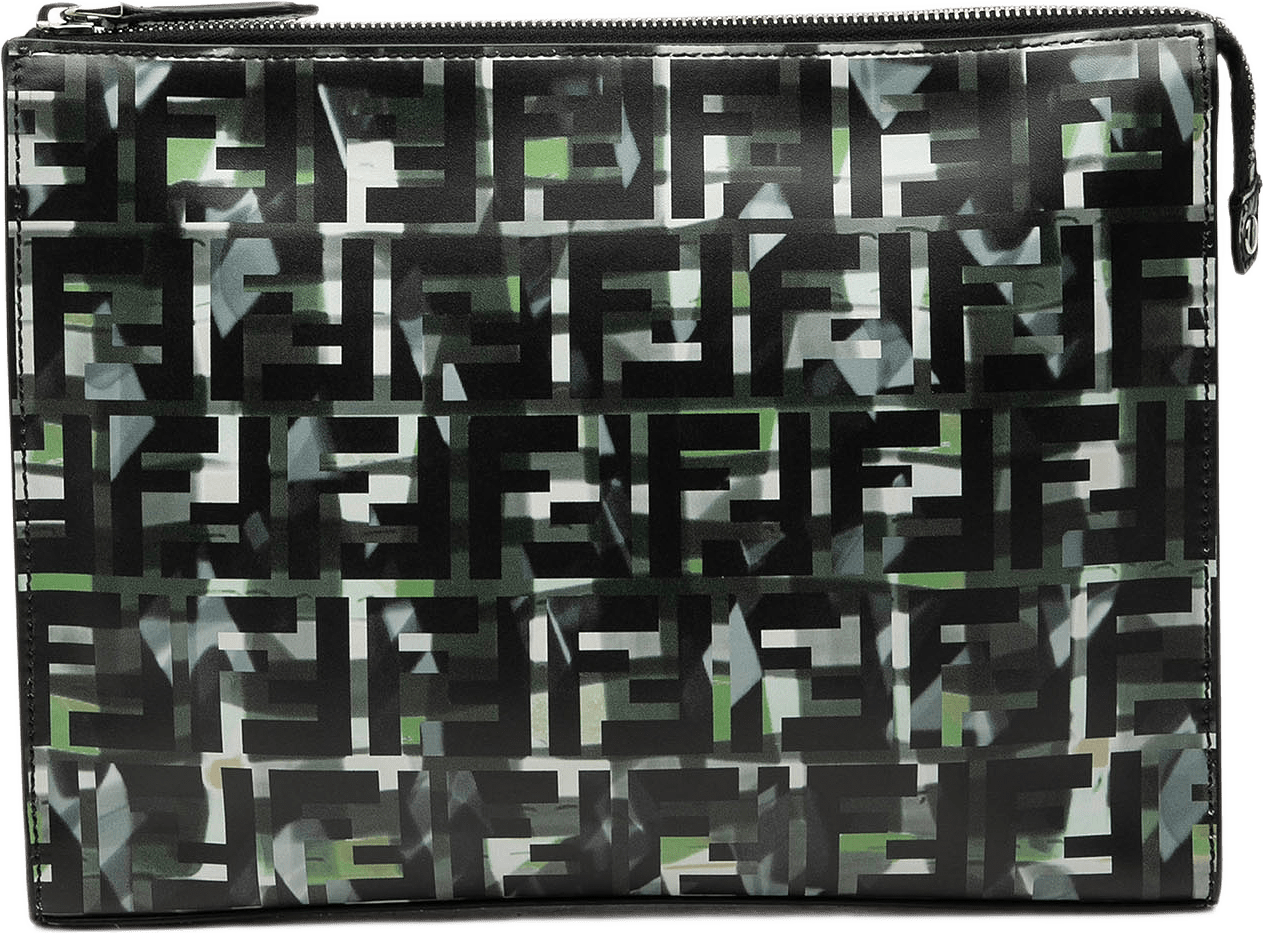 Fendi Ff 1974 Nylon Camouflage Clutch, från Luxclusif, i färgen black.