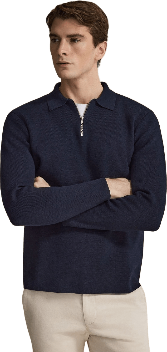Cotton Plain Knitted Ls Half Zip (ilario)