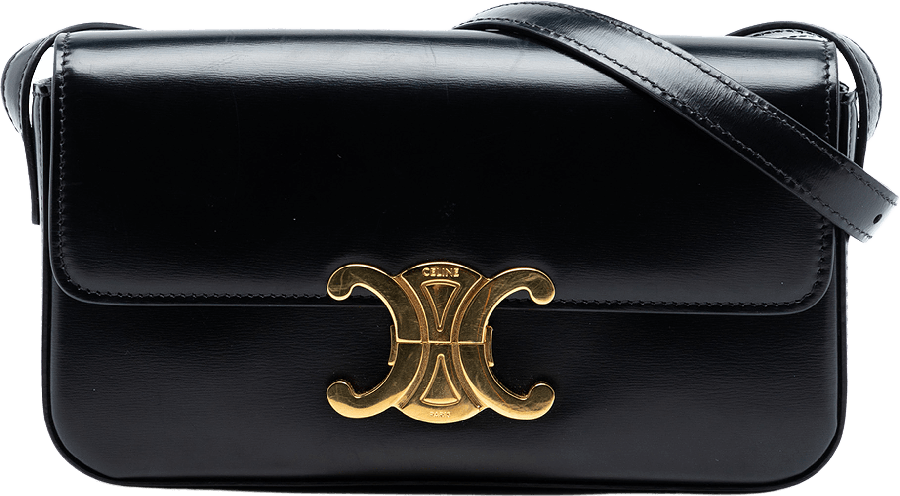 Celine Shiny Calfskin Claude Shoulder Bag, från Luxclusif, i färgen black.
