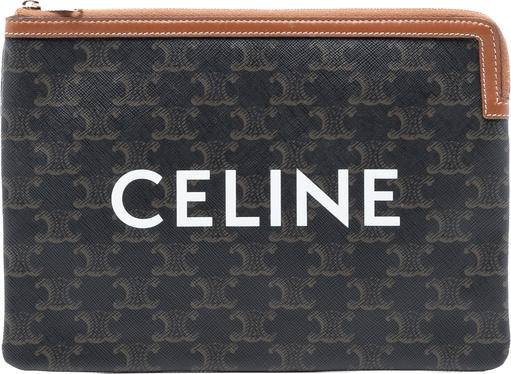 Celine Small Triomphe Coated Canvas Clutch, från Luxclusif, i färgen dark brown.