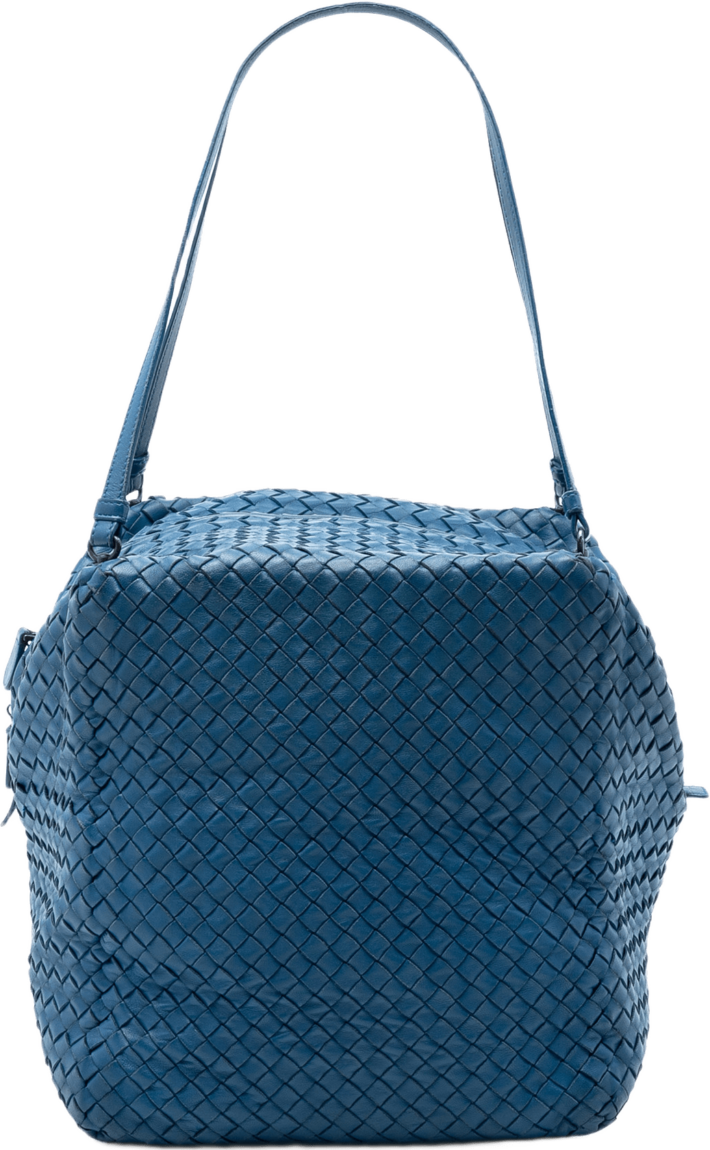 Bottega Veneta Nappa Intrecciato Cube Shoulder Bag, från Luxclusif, i färgen blå.