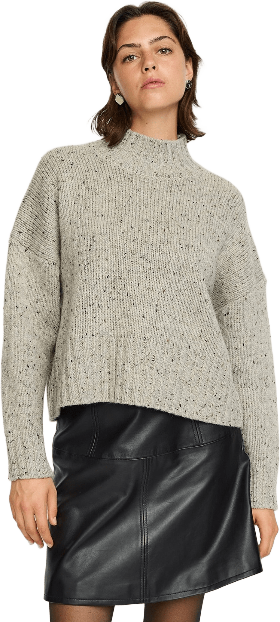 Srnemo High Neck Knit - Medium Grey Melange, från Soft Rebels, i färgen medium grey melange.