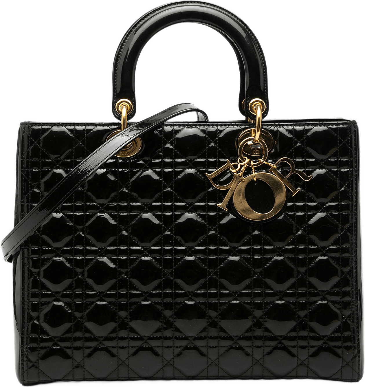 Dior Large Patent Cannage Lady Dior, från Luxclusif, i färgen black.