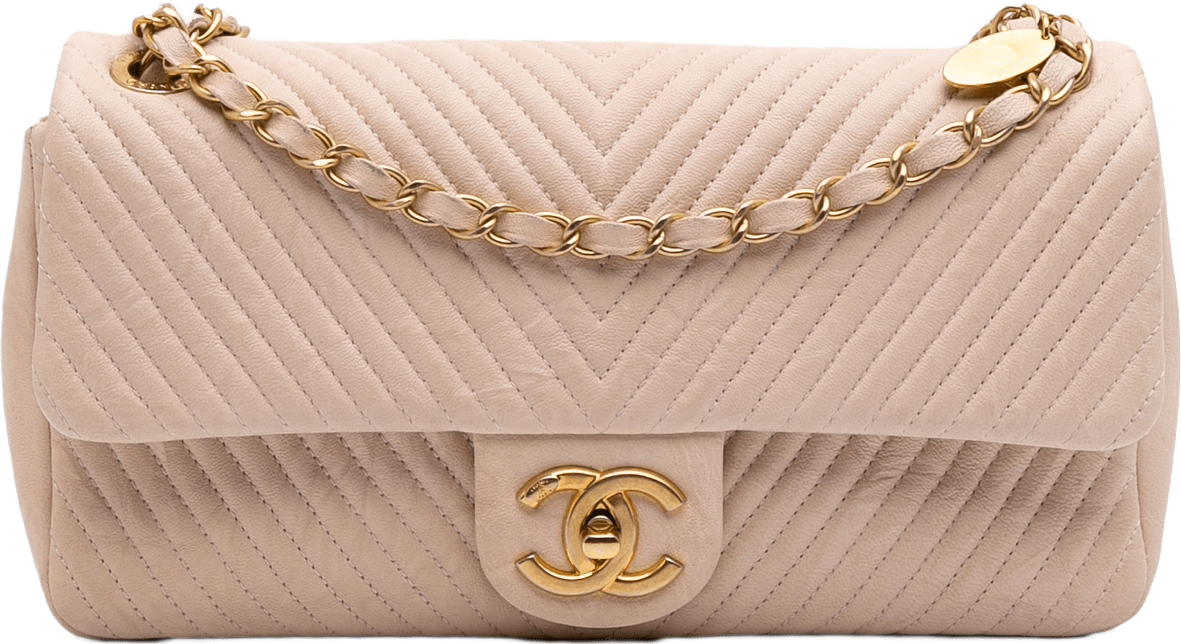 Chanel Medium Chevron Wrinkled Calfskin Medallion Charm Flap