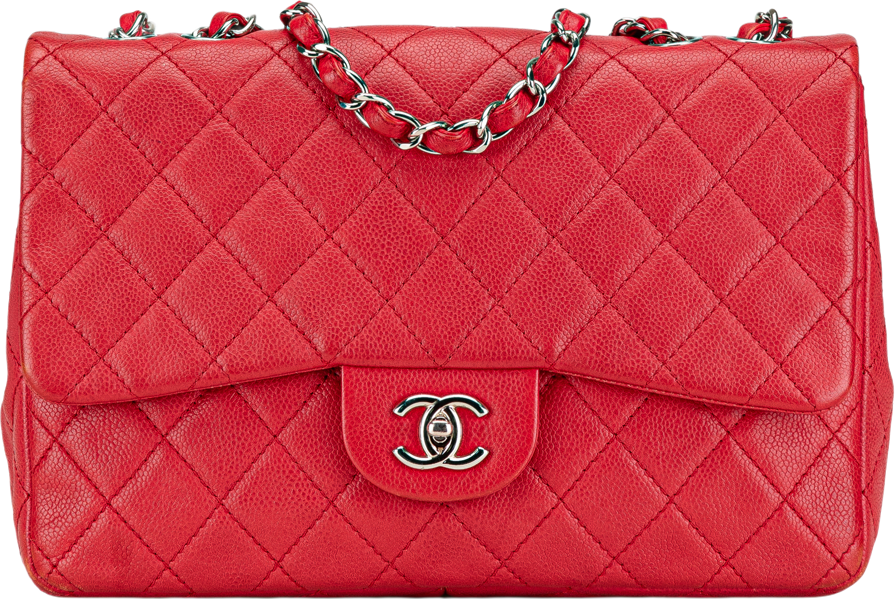 Chanel Jumbo Classic Caviar Single Flap, från Luxclusif, i färgen red.