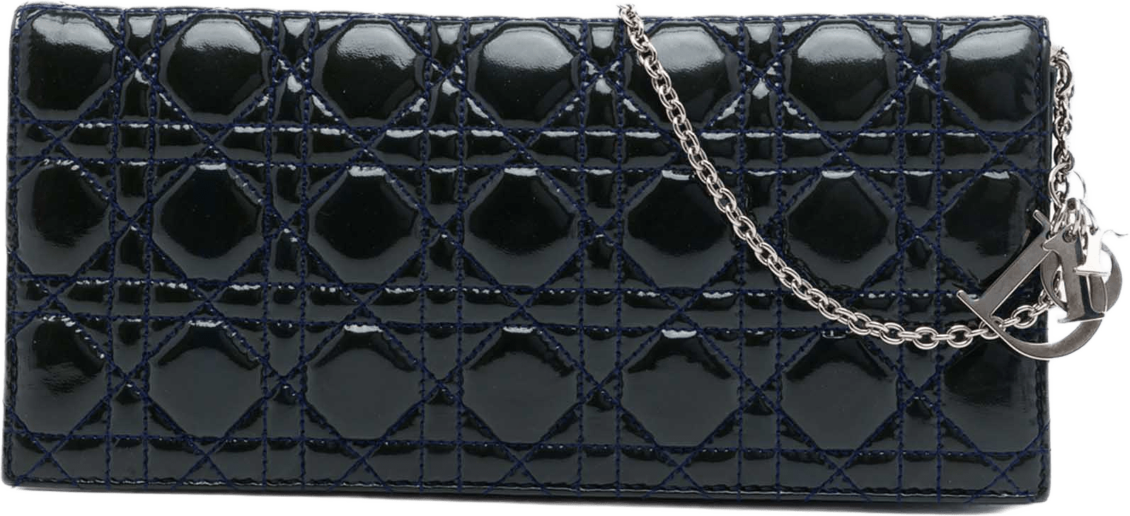 Dior Patent Cannage Lady Dior Clutch With Chain, från Luxclusif, i färgen svart.