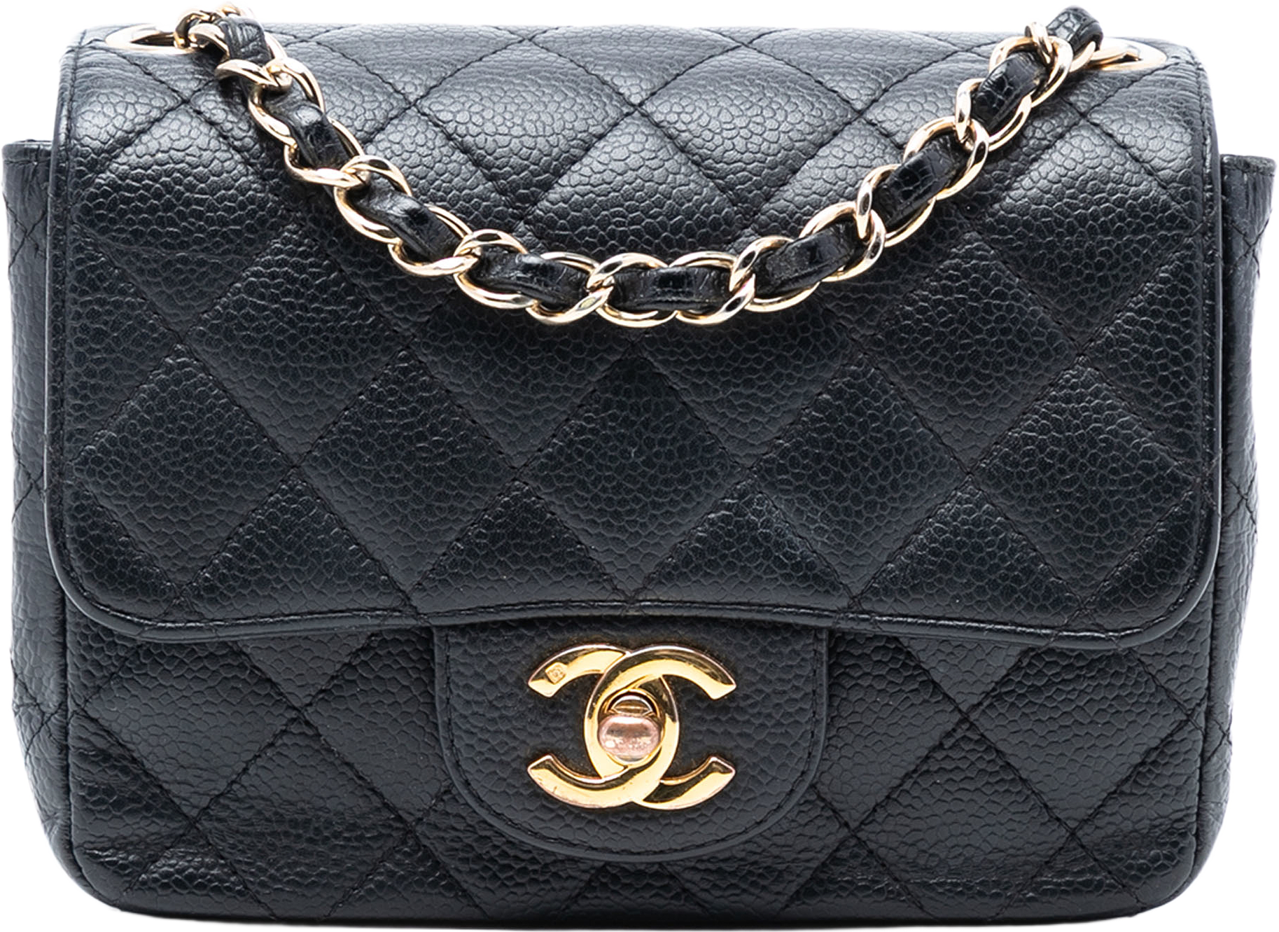 Chanel Mini Square Classic Caviar Single Flap, från Luxclusif, i färgen black.
