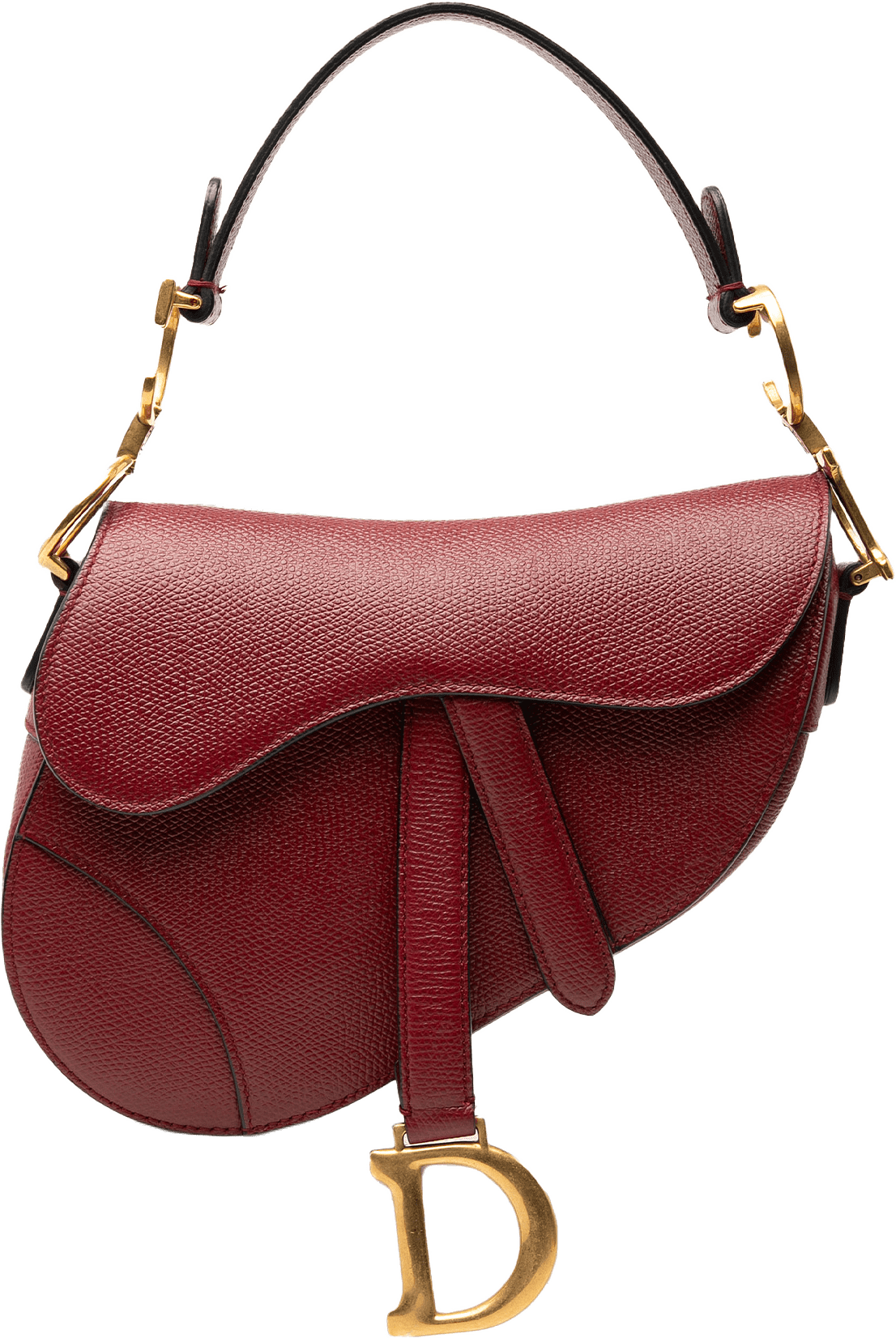 Dior Mini Grained Calfskin Saddle Bag, från Luxclusif, i färgen dark red.