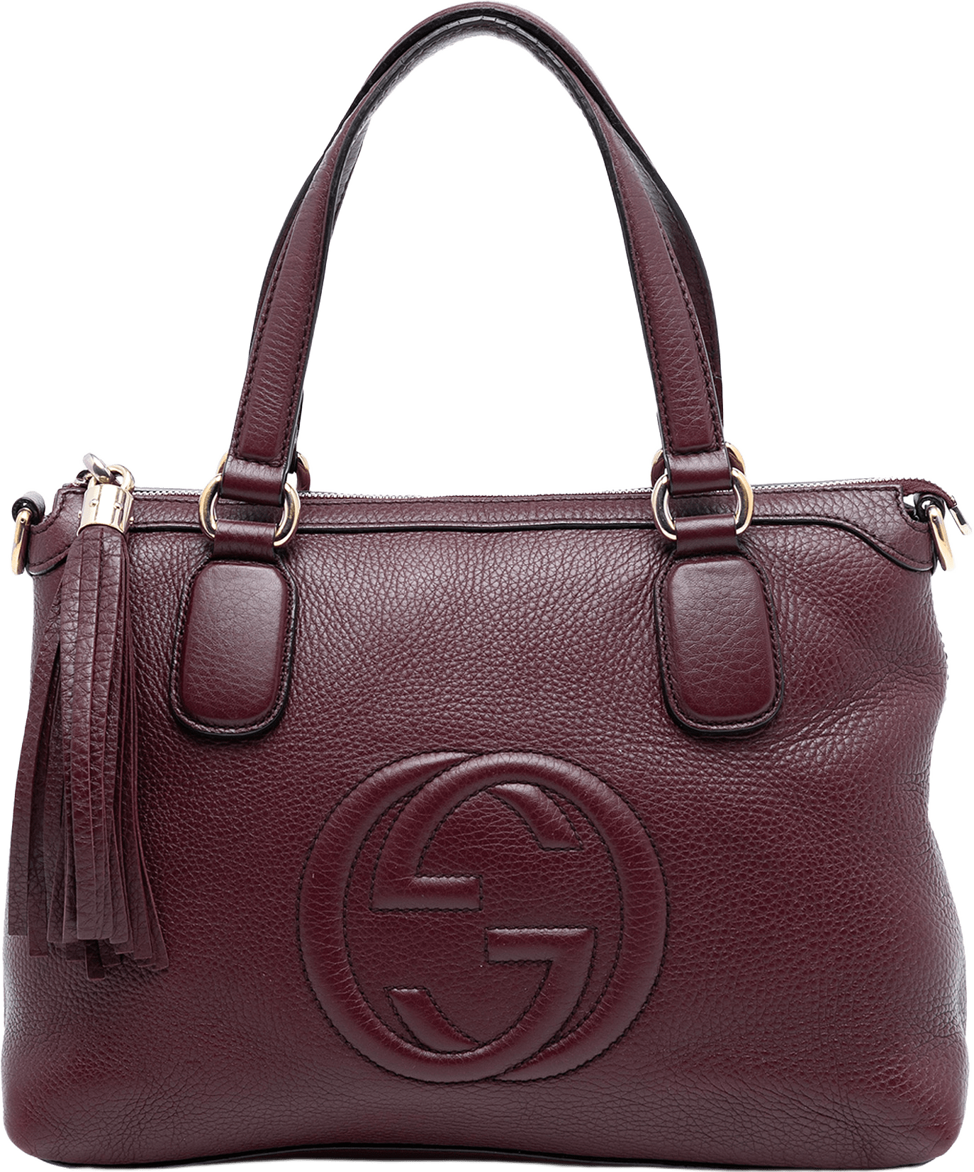 Gucci Small Leather Soho Working Satchel, från Luxclusif, i färgen burgundy.