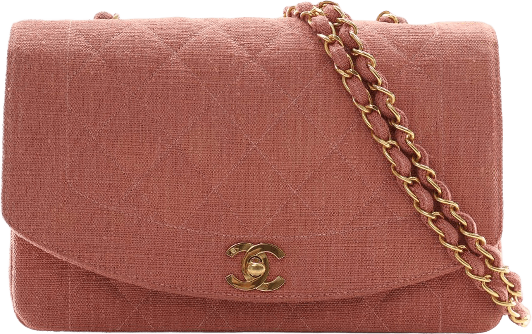 Chanel Medium Jersey Diana Flap, från Luxclusif, i färgen salmon.