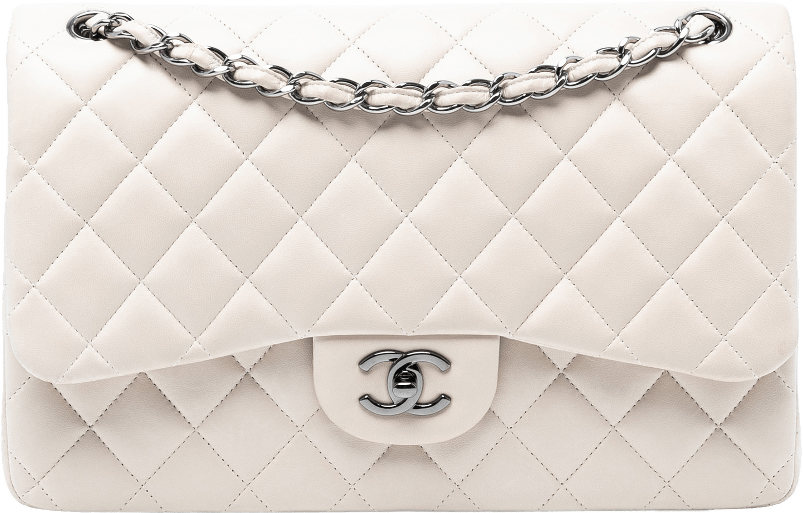 Chanel Jumbo Classic Lambskin Double Flap, från Luxclusif, i färgen ivory.