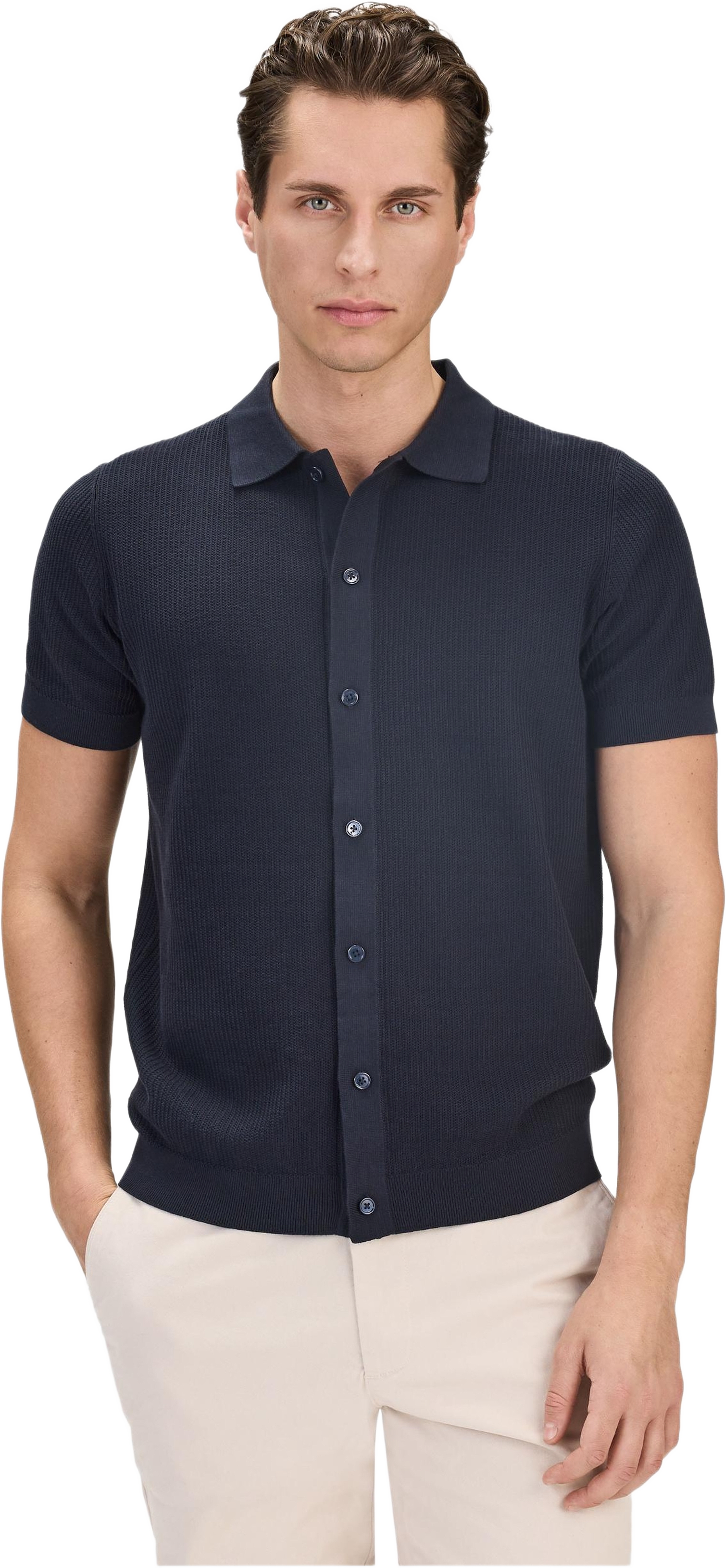 Cotton Knitted S/s Shirt (dave), från John Henric, i färgen navy blue.