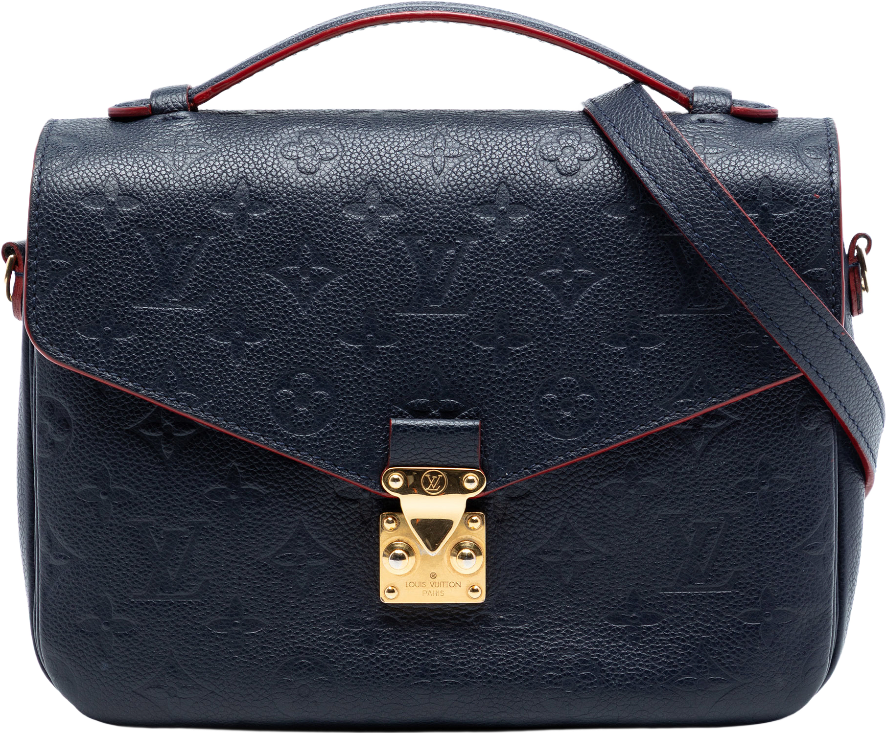 Louis Vuitton Monogram Empreinte Pochette Metis, från Luxclusif, i färgen navy.