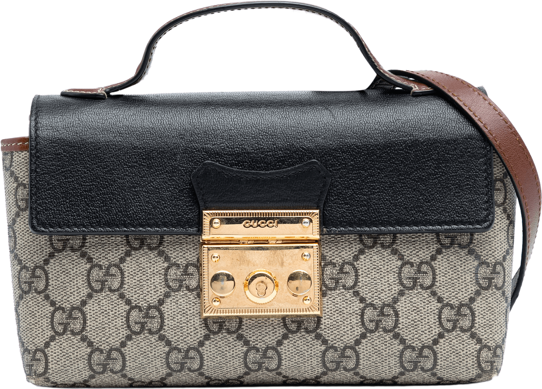 Gucci Mini Gg Supreme Padlock Satchel, från Luxclusif, i färgen beige.