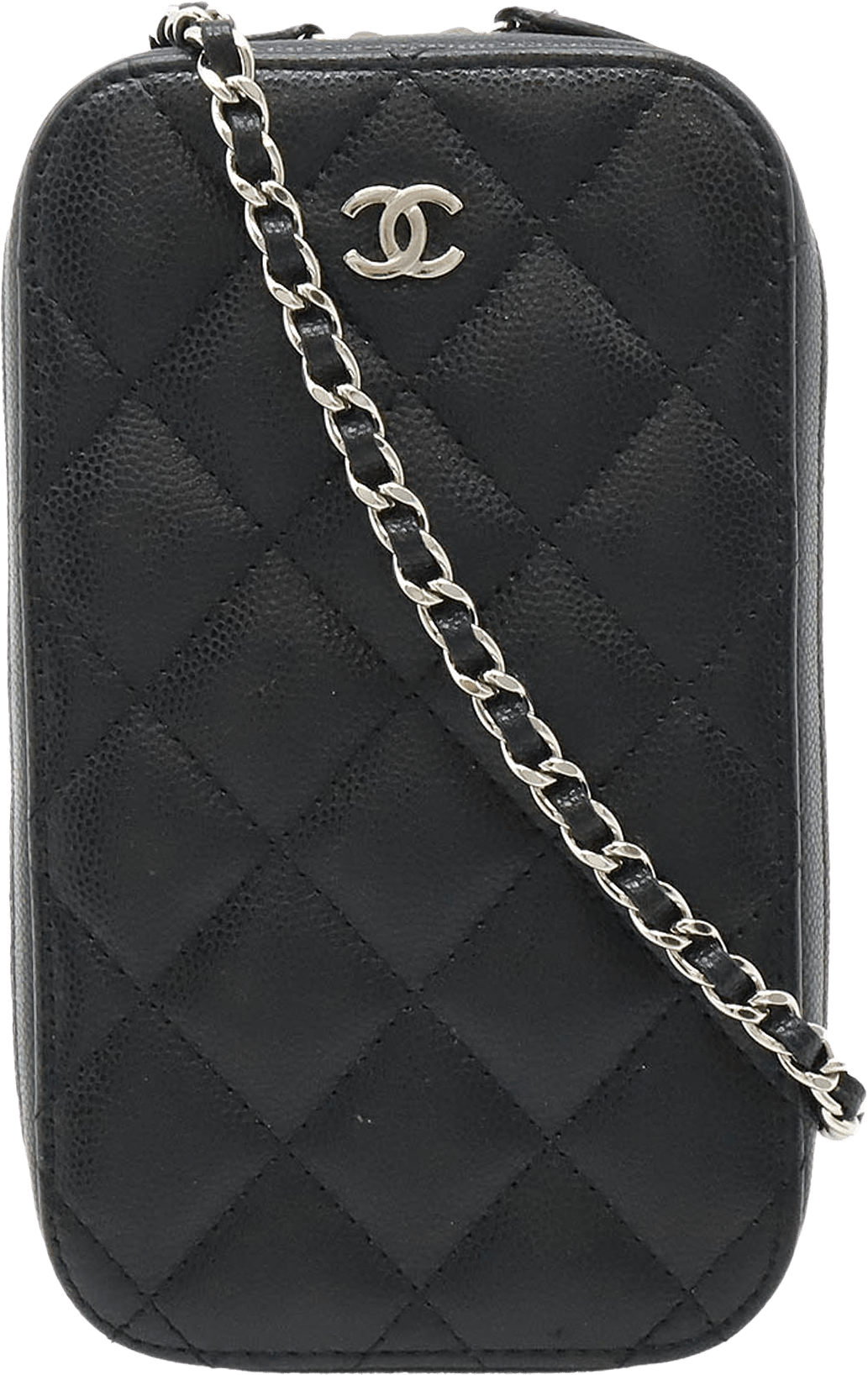 Chanel Cc Quilted Caviar Zip Phone Case, från Luxclusif, i färgen svart.