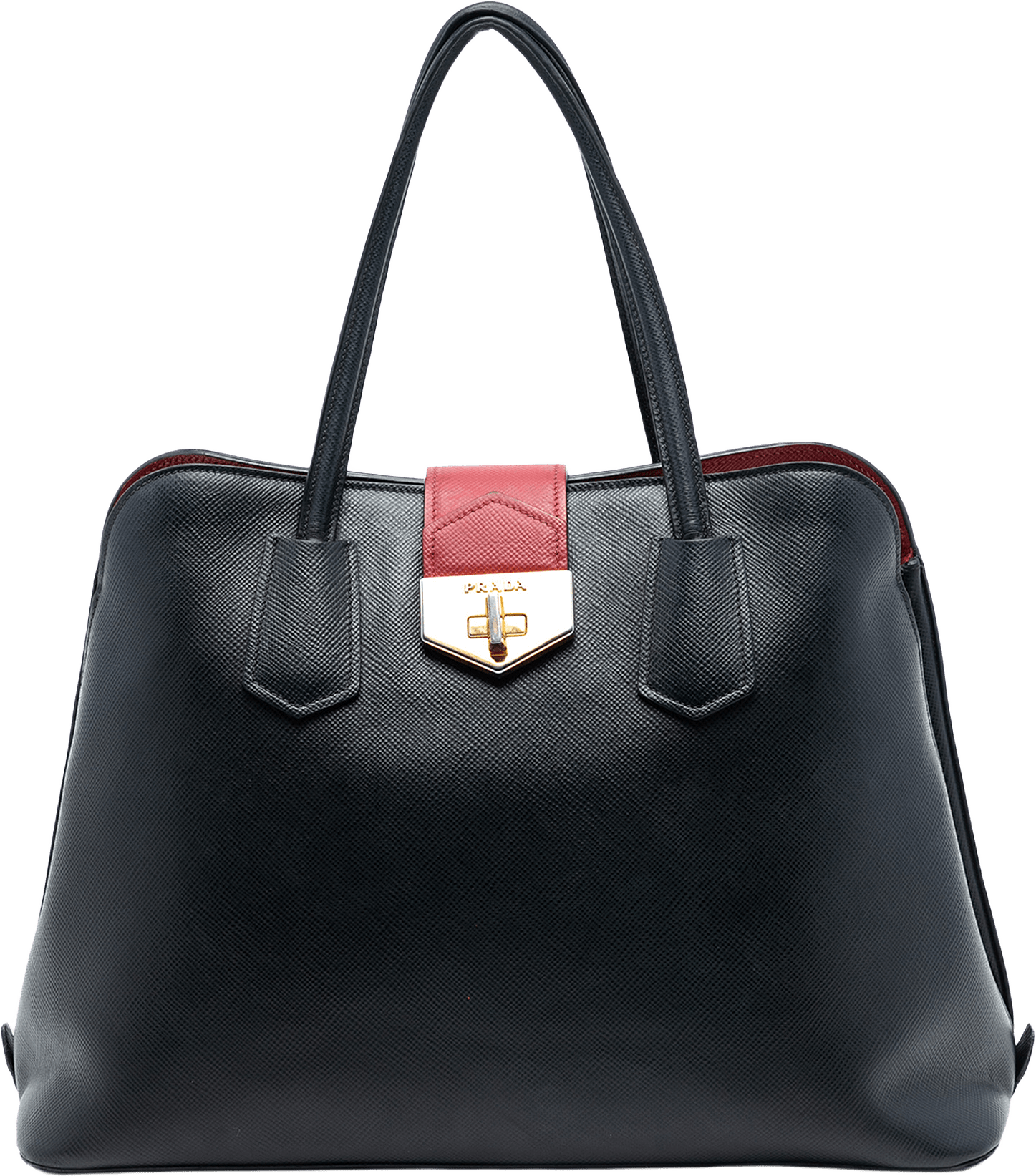 Prada Saffiano Cuir Convertible Top Handle Bag, från Luxclusif, i färgen black.