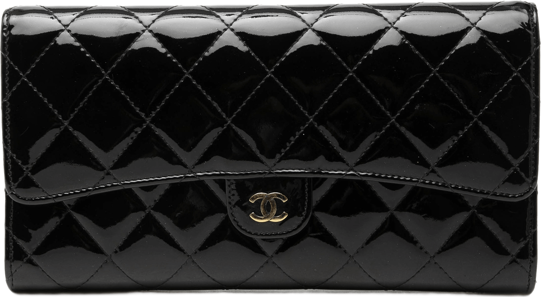 Chanel Cc Quilted Patent Classic Flap Long Wallet, från Luxclusif, i färgen svart.