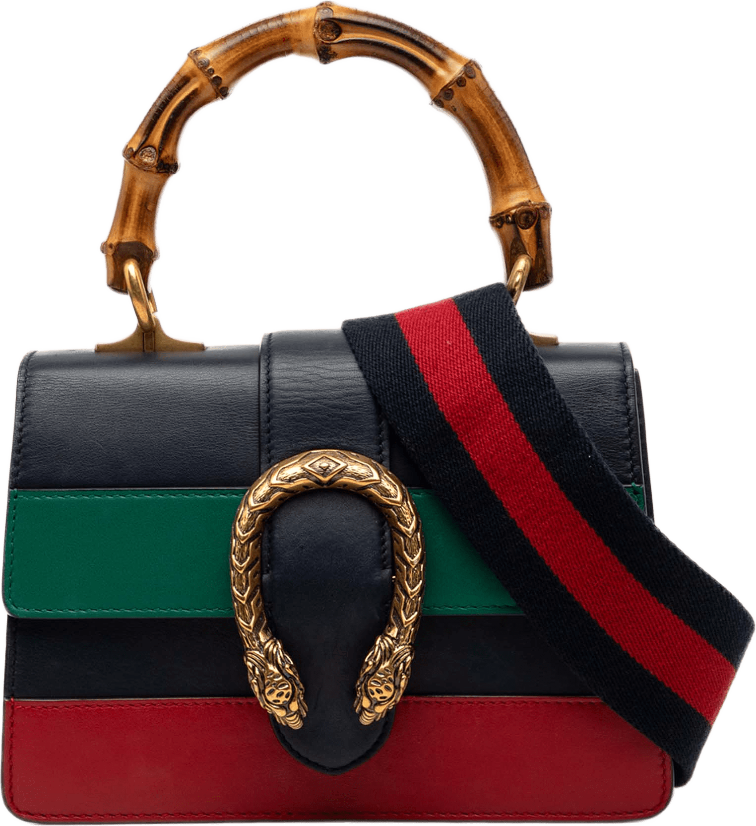 Gucci Mini Calfskin Web Bamboo Dionysus Satchel, från Luxclusif, i färgen navy.