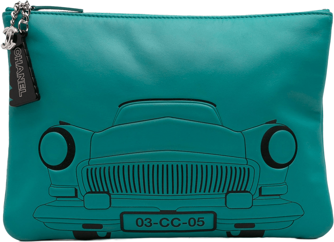 Chanel Medium Printed Lambskin Cuba La Habana O Case Clutch, från Luxclusif, i färgen turquoise.