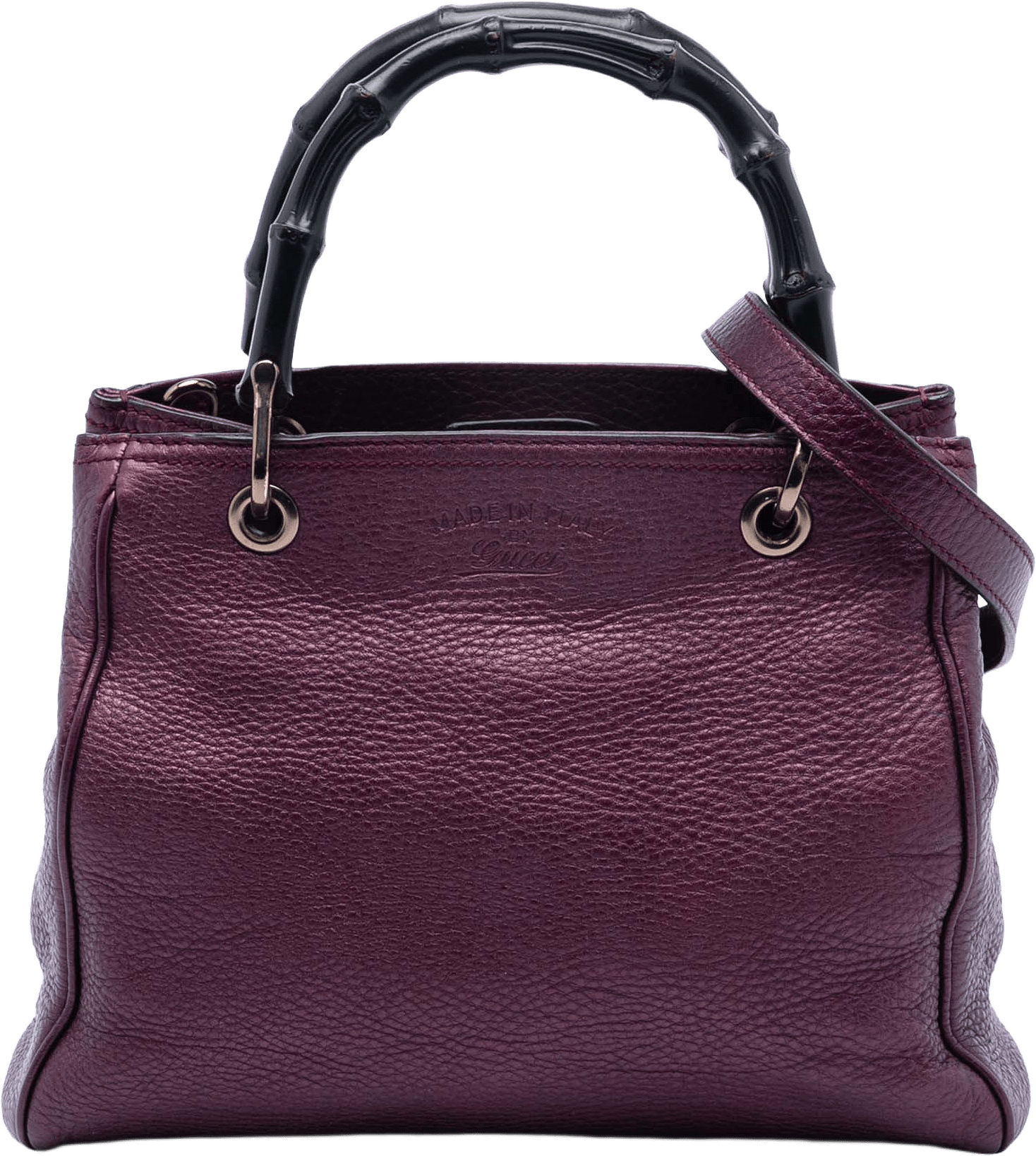 Gucci Small Metallic Calfskin Bamboo Shopper Satchel, från Luxclusif, i färgen violet.