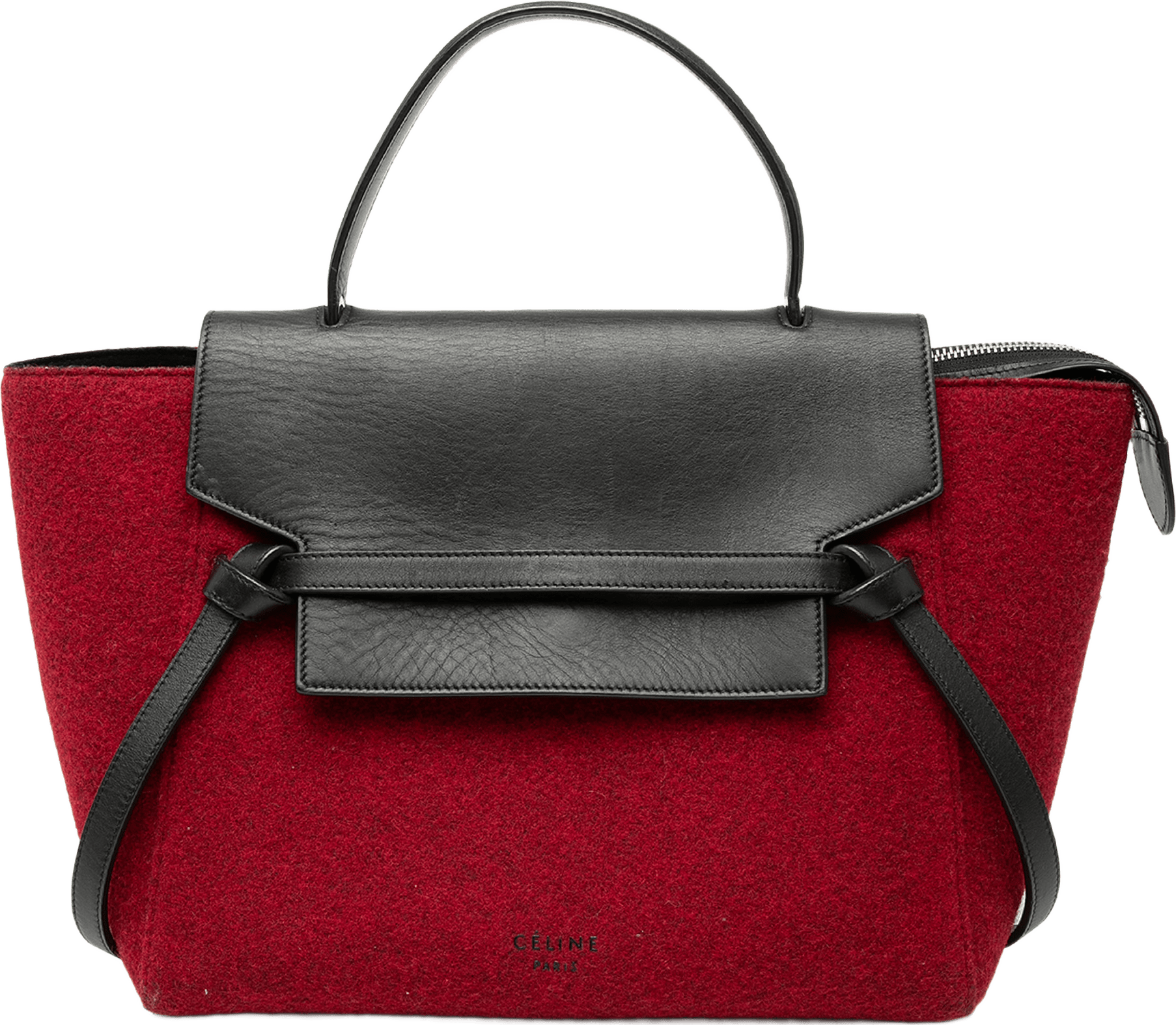 Celine Mini Felt And Calfskin Belt Satchel, från Luxclusif, i färgen röd.