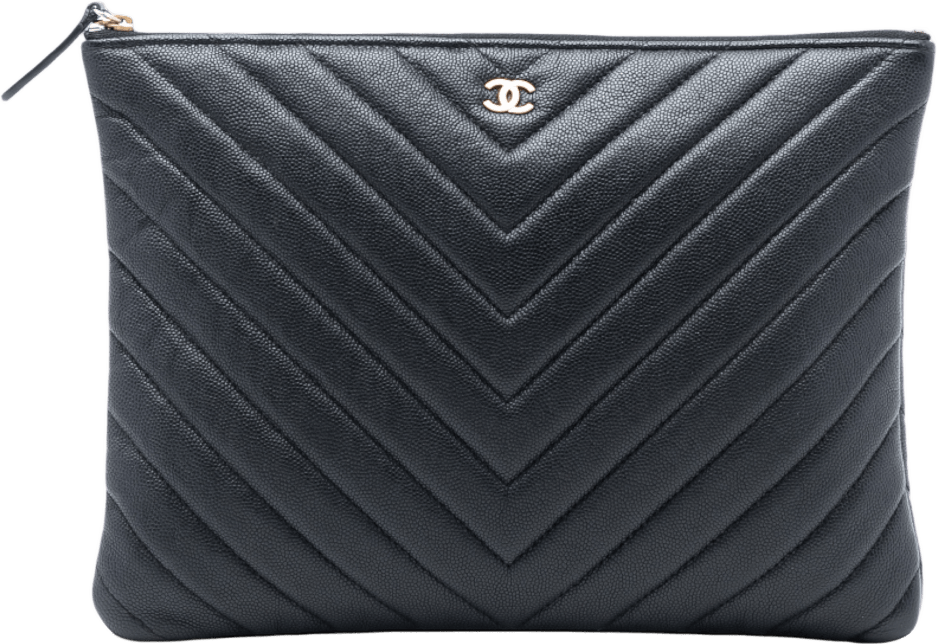 Chanel Medium Cc Chevron Caviar O Case Clutch, från Luxclusif, i färgen black.