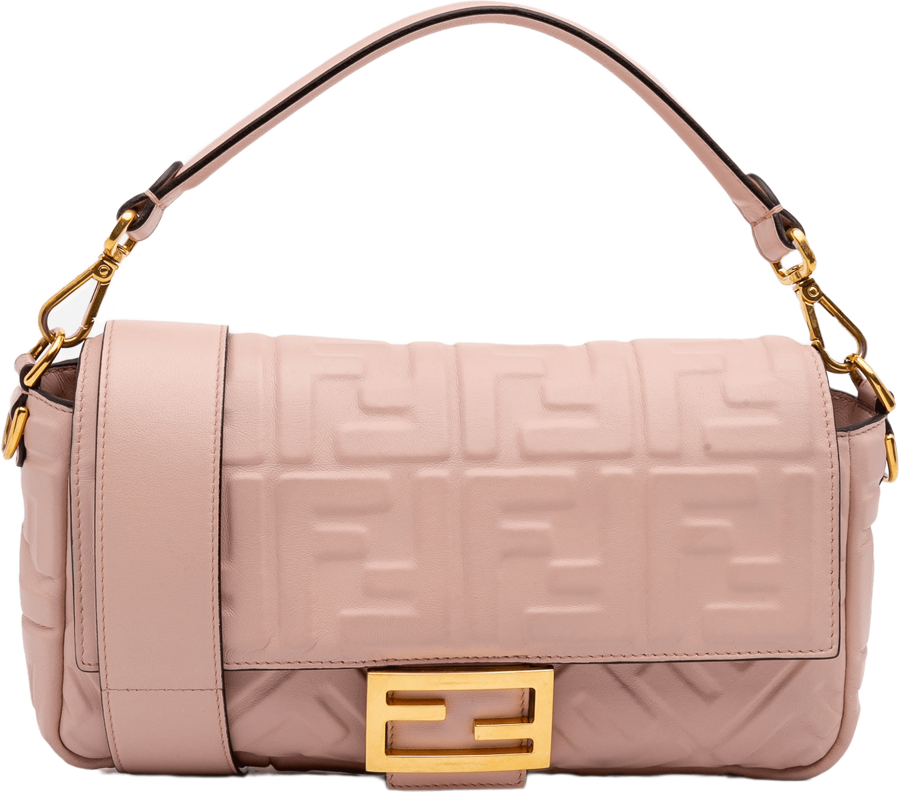 Fendi Zucca Embossed Leather Baguette Satchel, från Luxclusif, i färgen light pink.