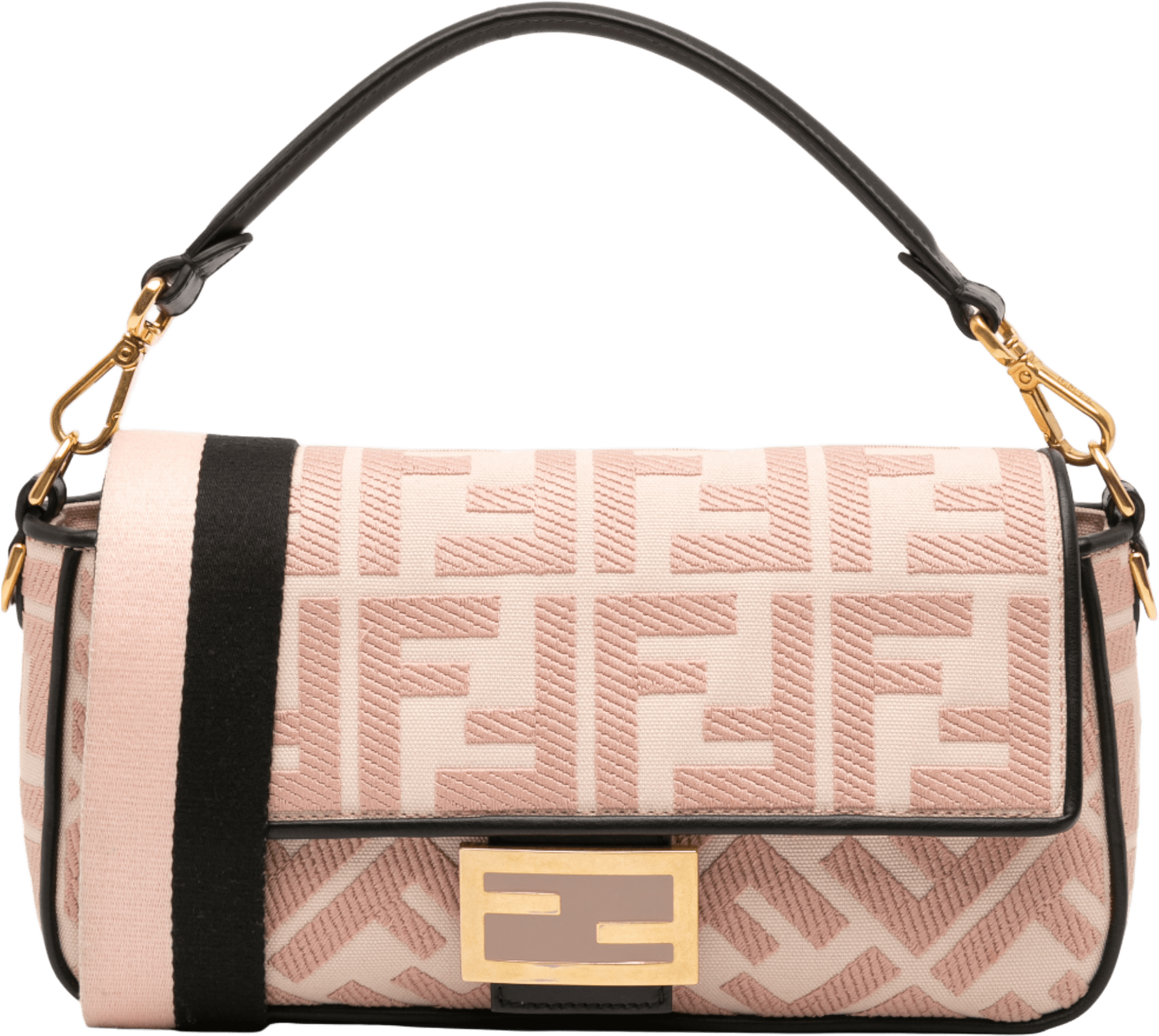 Fendi Zucca Embroidered Canvas Baguette Satchel, från Luxclusif, i färgen light pink.