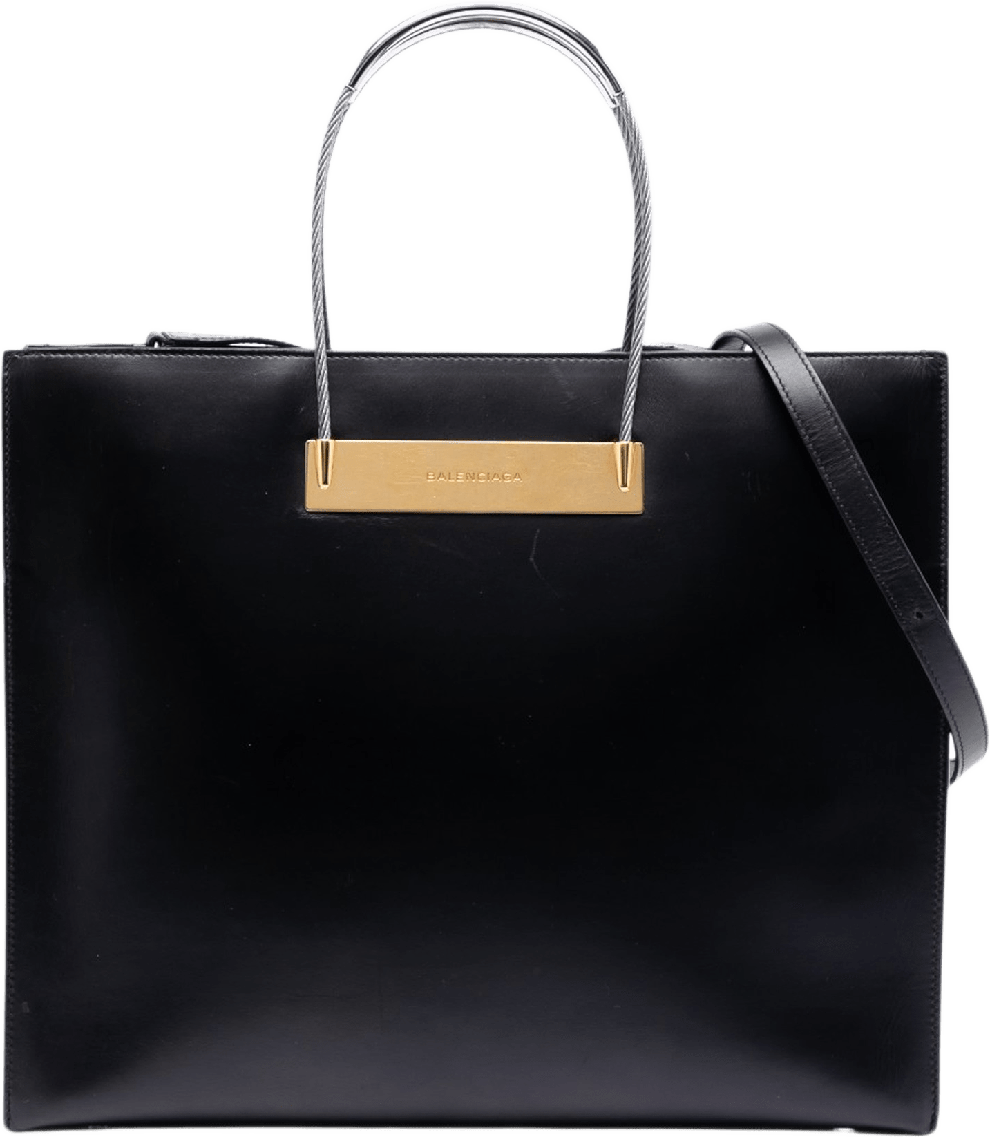 Balenciaga Small Leather Cable Shopper Tote, från Luxclusif, i färgen black.