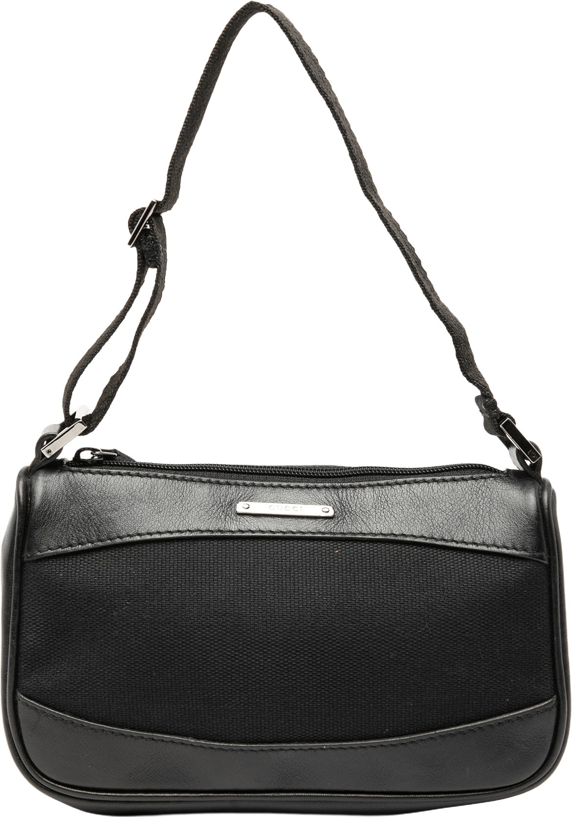 Gucci Leather Trimmed Canvas Shoulder Bag, från Luxclusif, i färgen black.