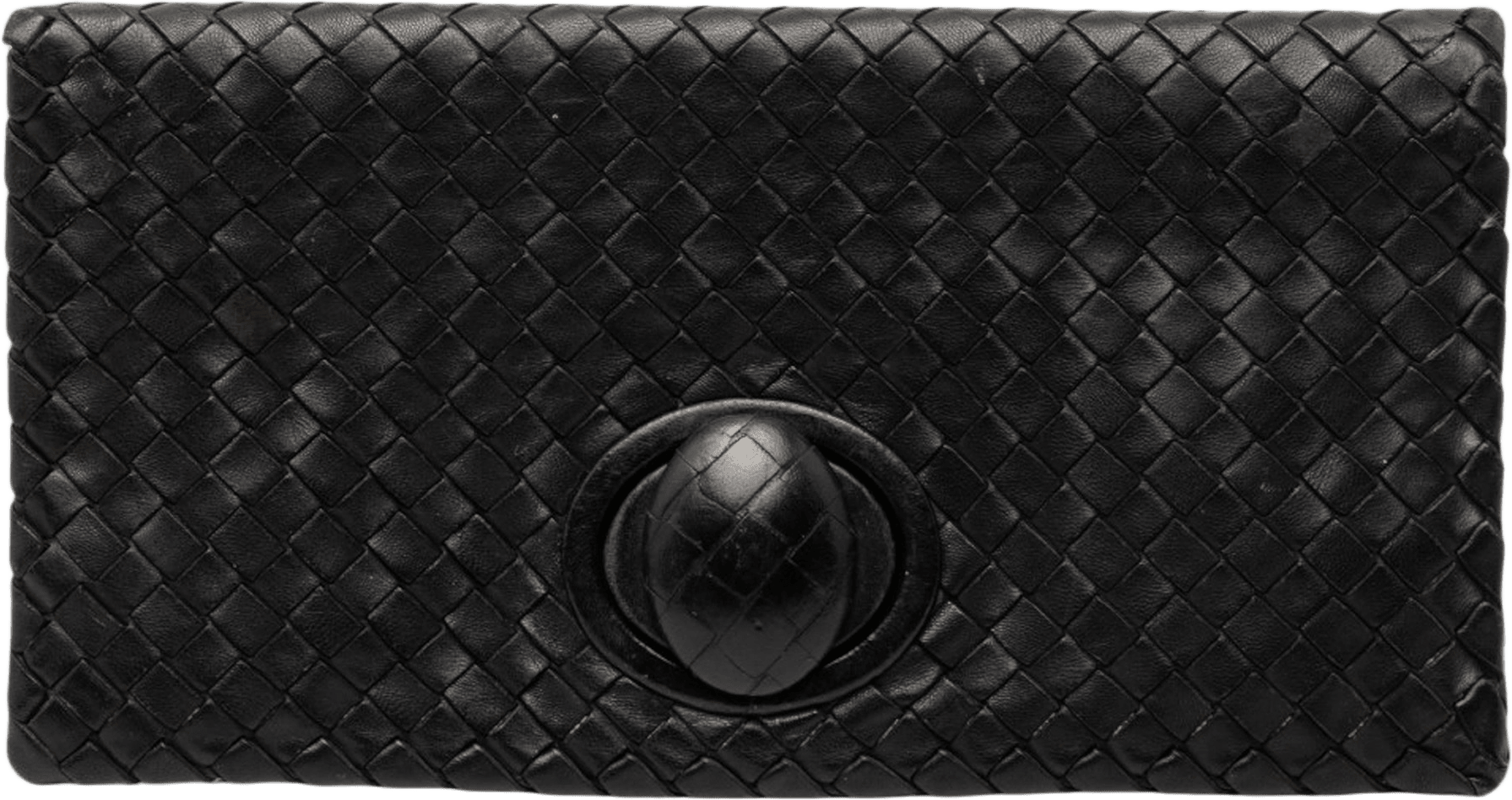 Bottega Veneta Nappa Intrecciato Turn Lock Clutch, från Luxclusif, i färgen black.