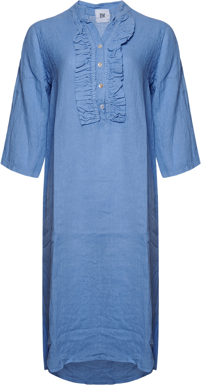 18970r, Long Shirt Dress Ruffle, Linen - Little Boy Blue