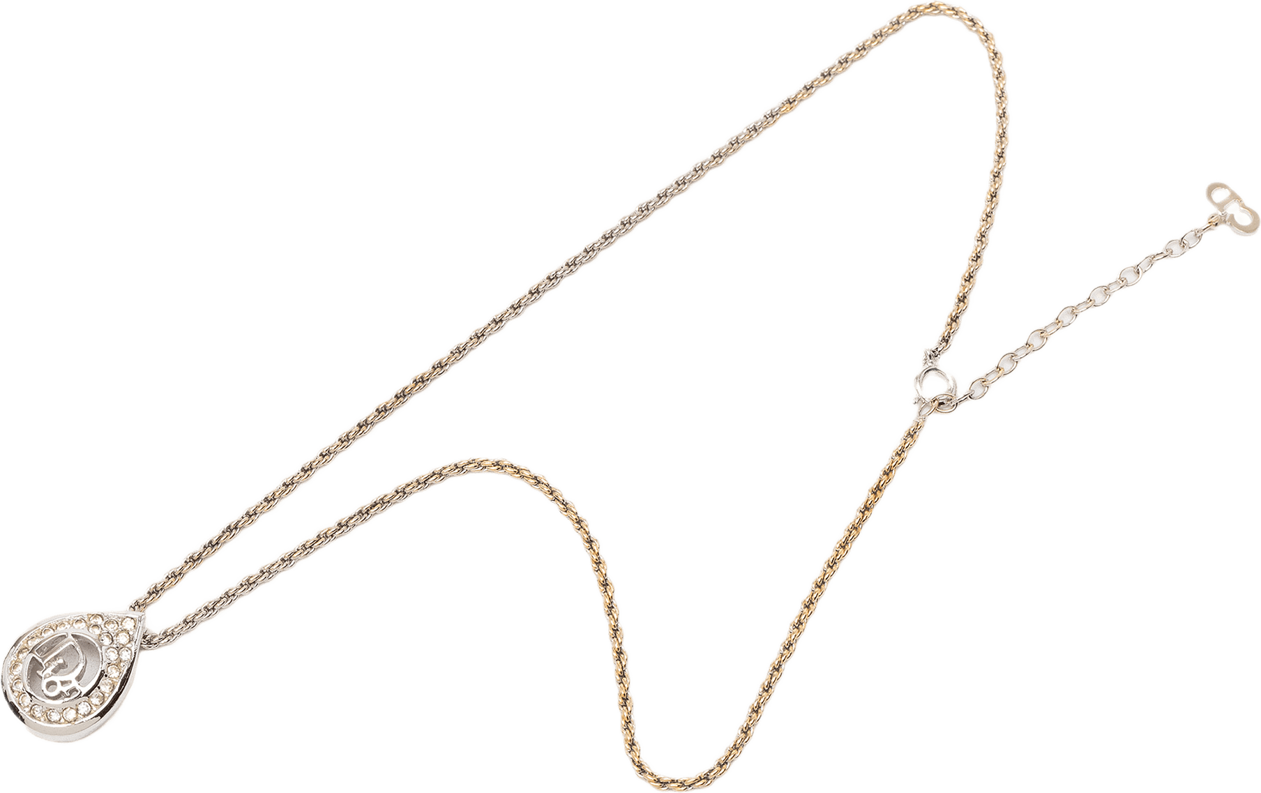 Dior Gold Plated Logo Tear Drop Rhinestones Pendant Necklace, från Luxclusif, i färgen gold.