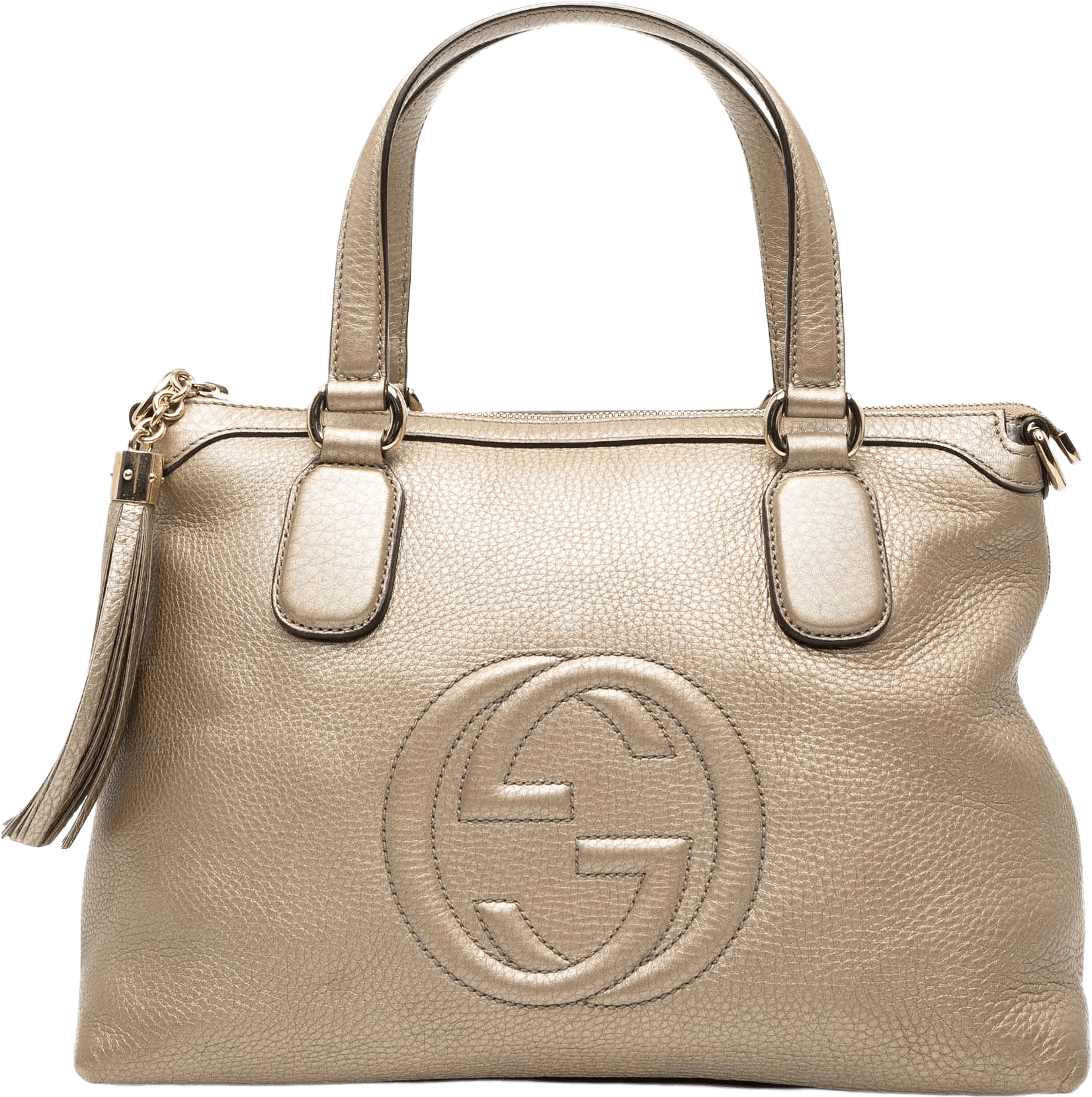 Gucci Small Metallic Leather Soho Working Satchel, från Luxclusif, i färgen gold.