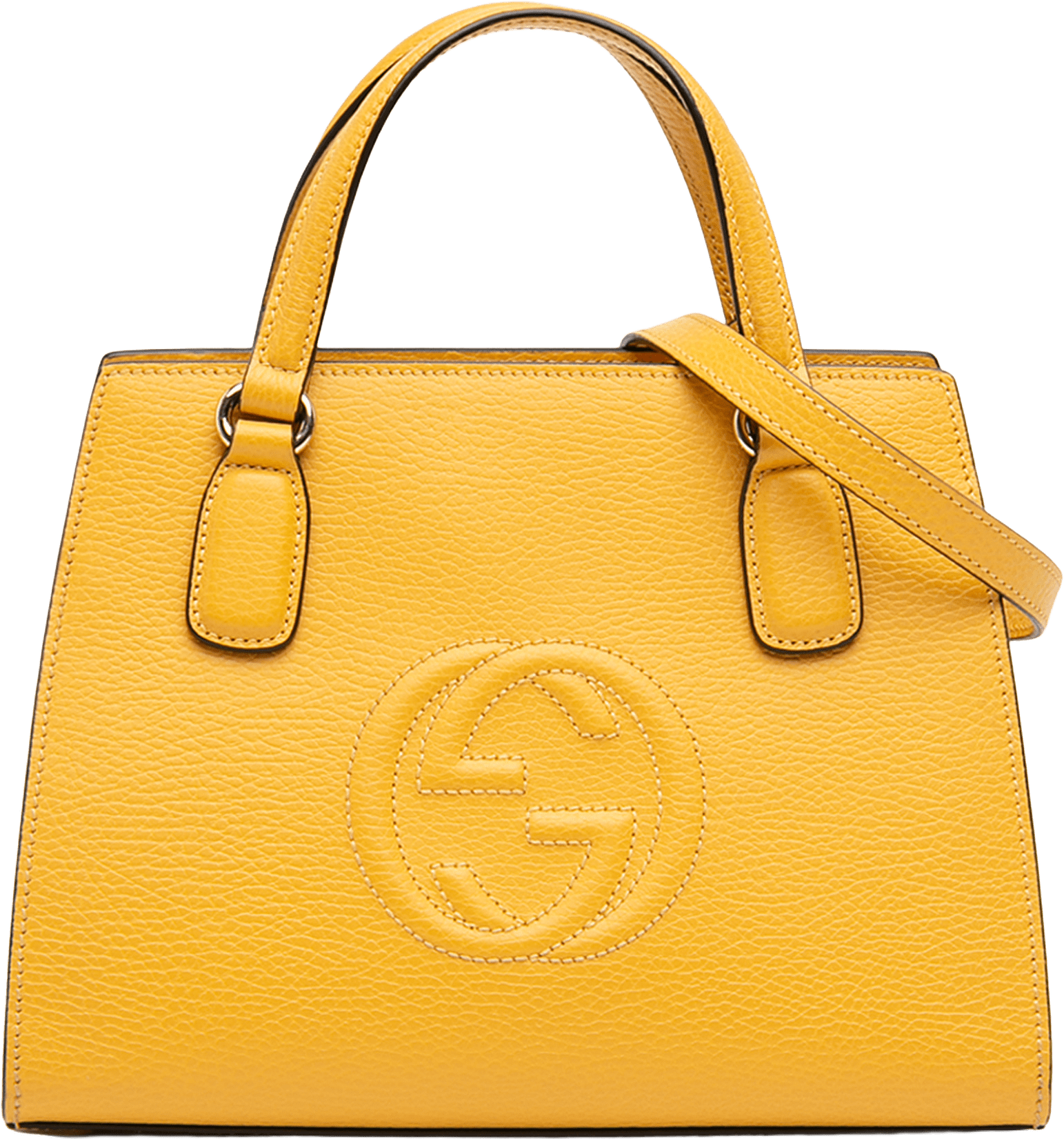 Gucci Medium Leather Soho Top Handle Convertible Tote, från Luxclusif, i färgen mustard.