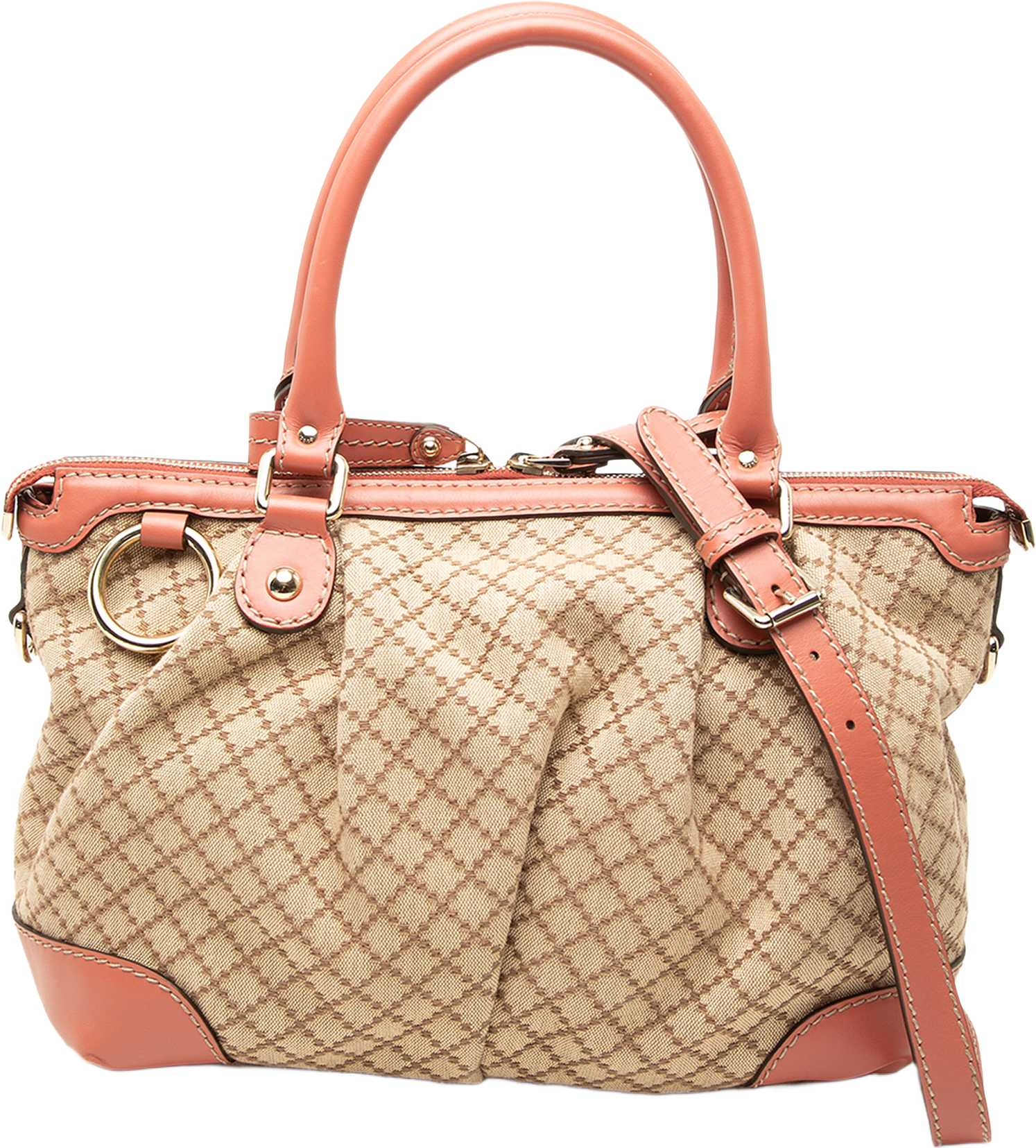 Gucci Diamante Canvas Sukey Satchel, från Luxclusif, i färgen beige.