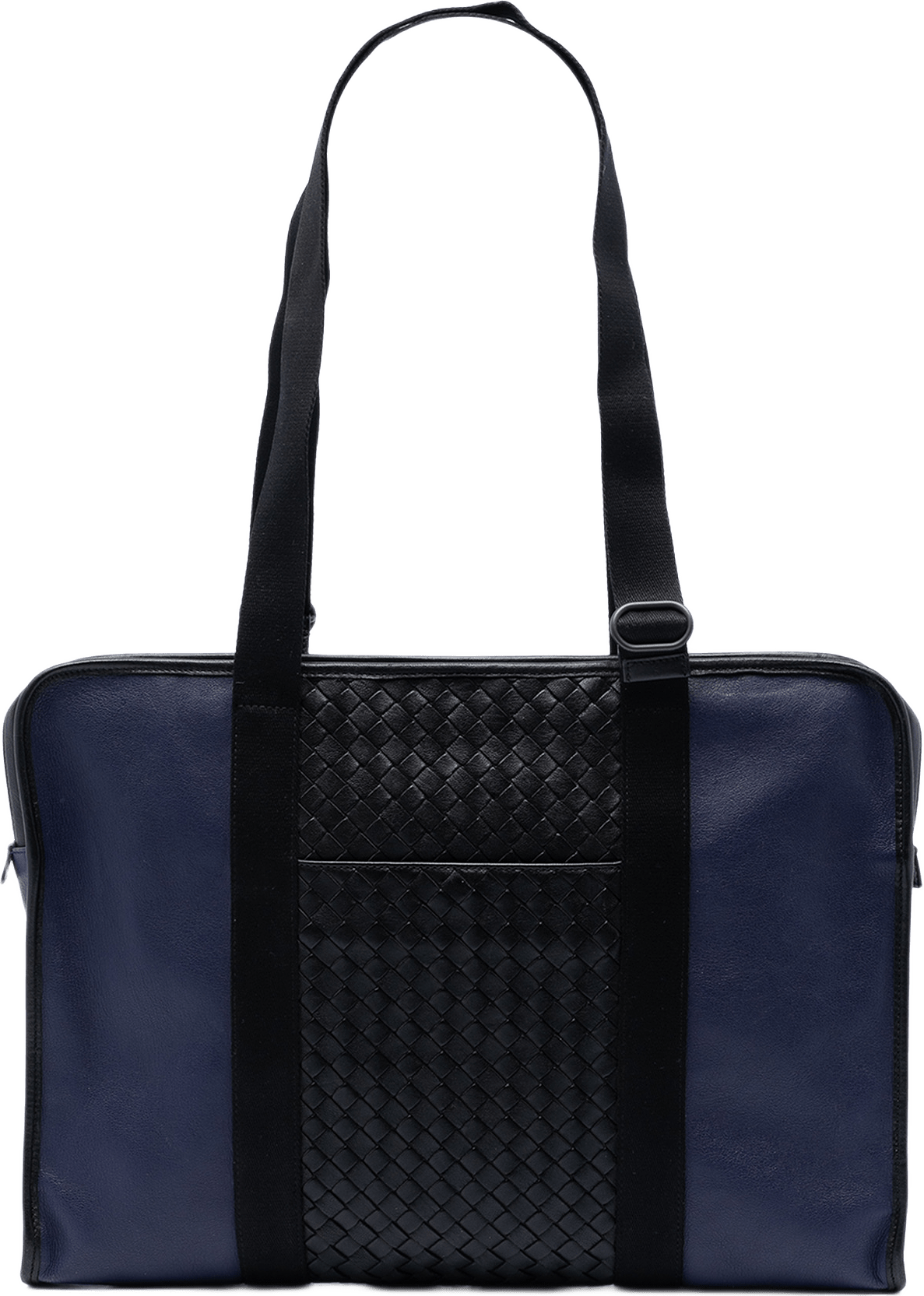 Bottega Veneta Bicolor Intrecciato Trimmed Nappa Business Bag, från Luxclusif, i färgen blå.