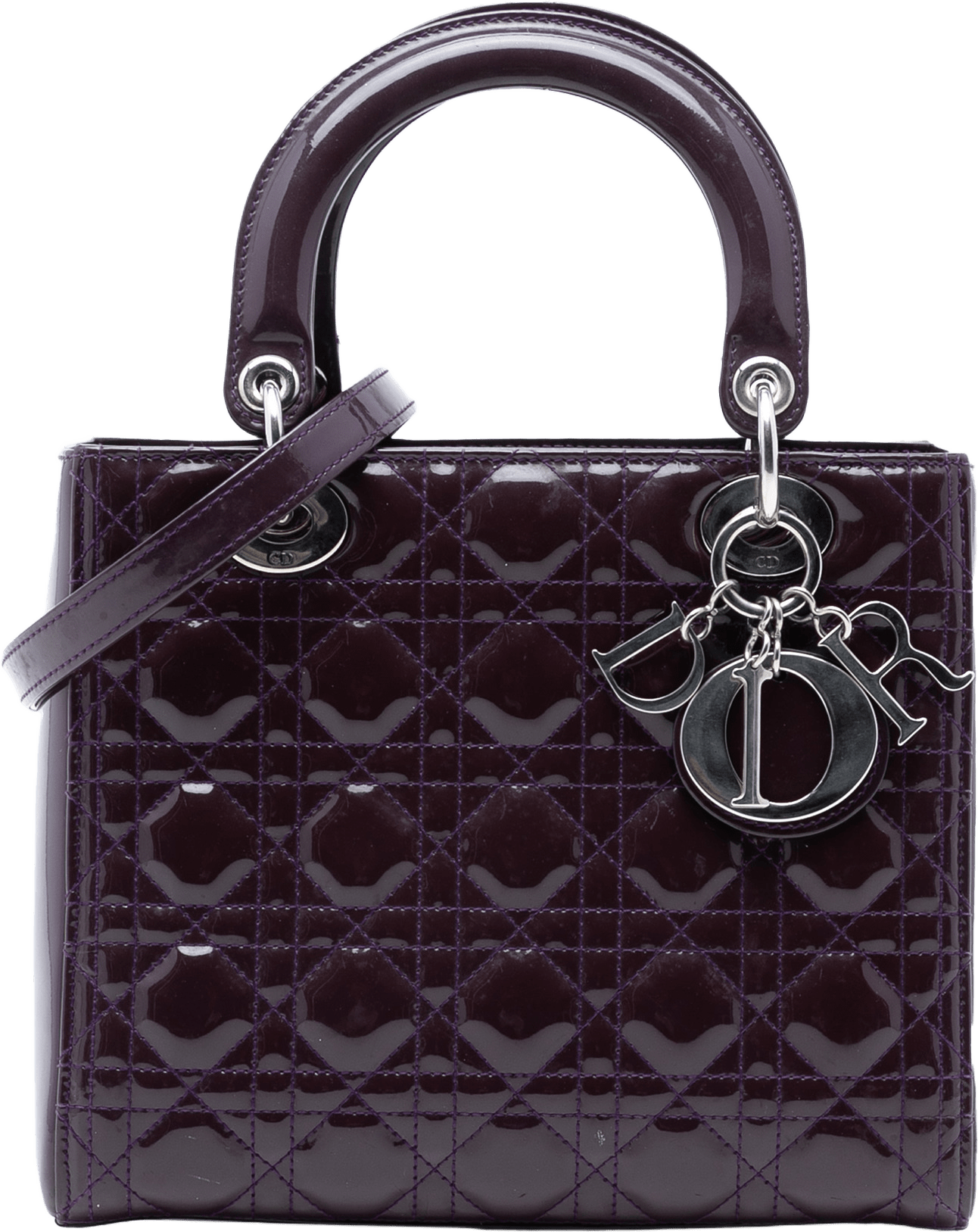 Dior Medium Patent Cannage Lady Dior, från Luxclusif, i färgen plum.