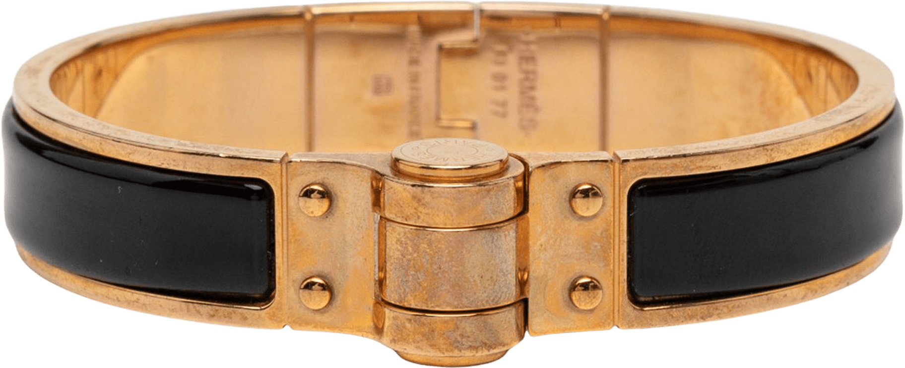 Hermès Narrow Enamel Charniere Uni Hinged Bracelet, från Luxclusif, i färgen black.