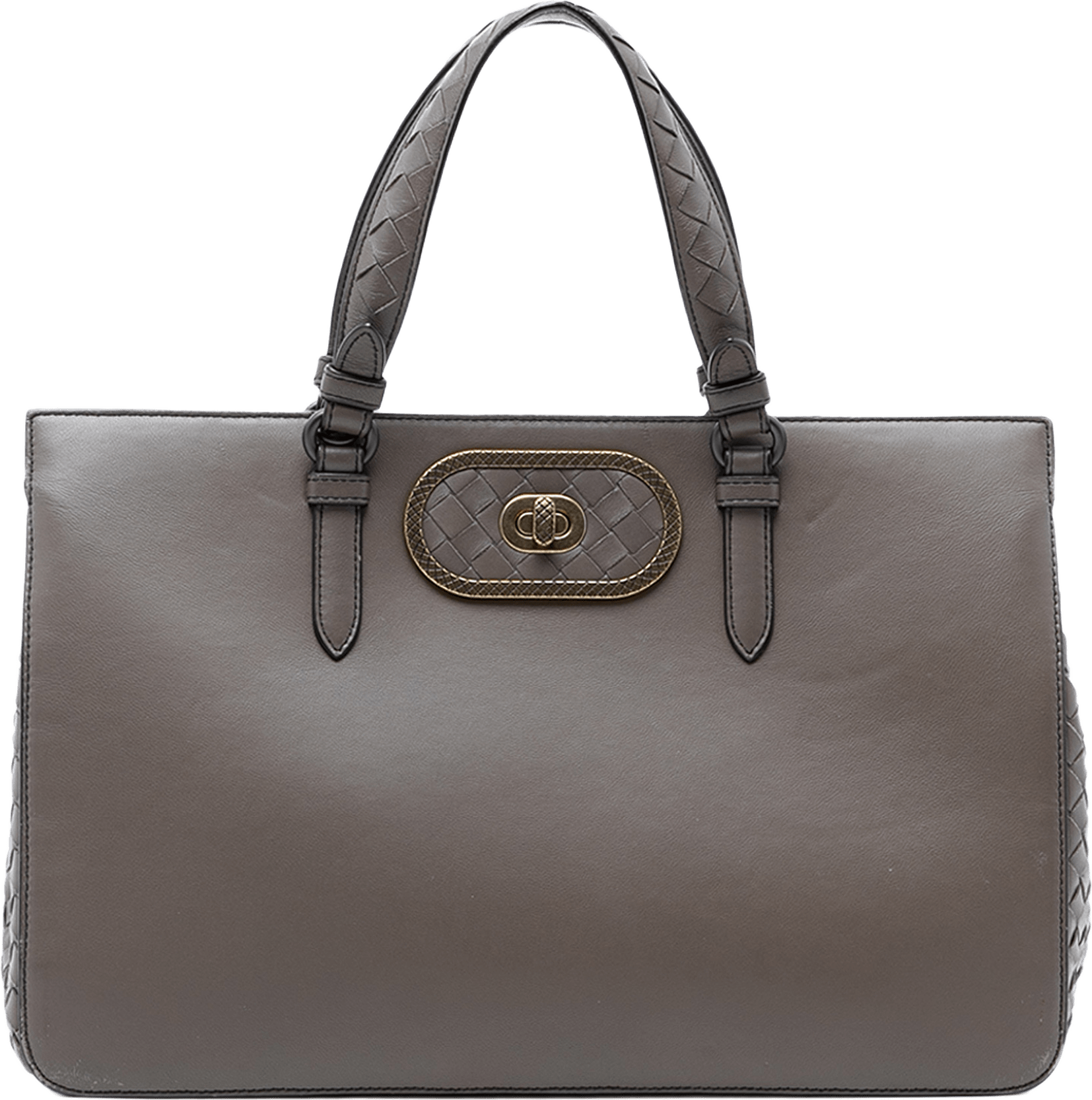 Bottega Veneta Intrecciato Trimmed Leather Ellittica Tote, från Luxclusif, i färgen taupe.