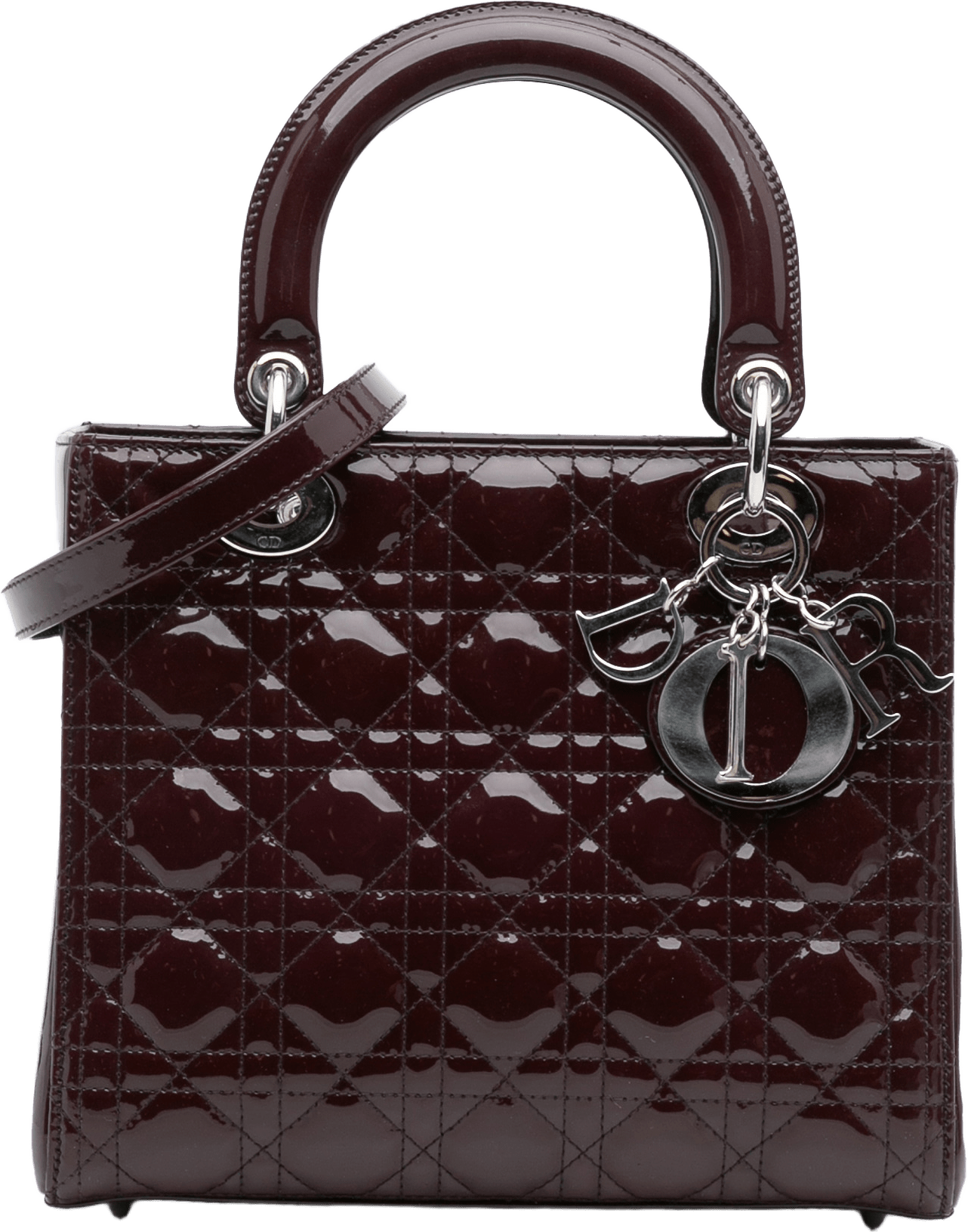 Dior Medium Patent Cannage Lady Dior, från Luxclusif, i färgen plum.