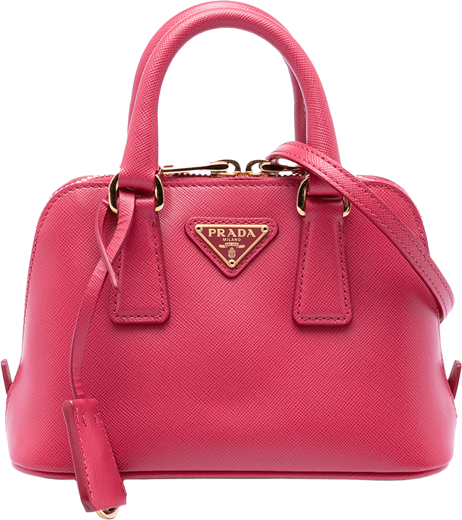 Prada Mini Saffiano Lux Promenade Satchel, från Luxclusif, i färgen dark pink.